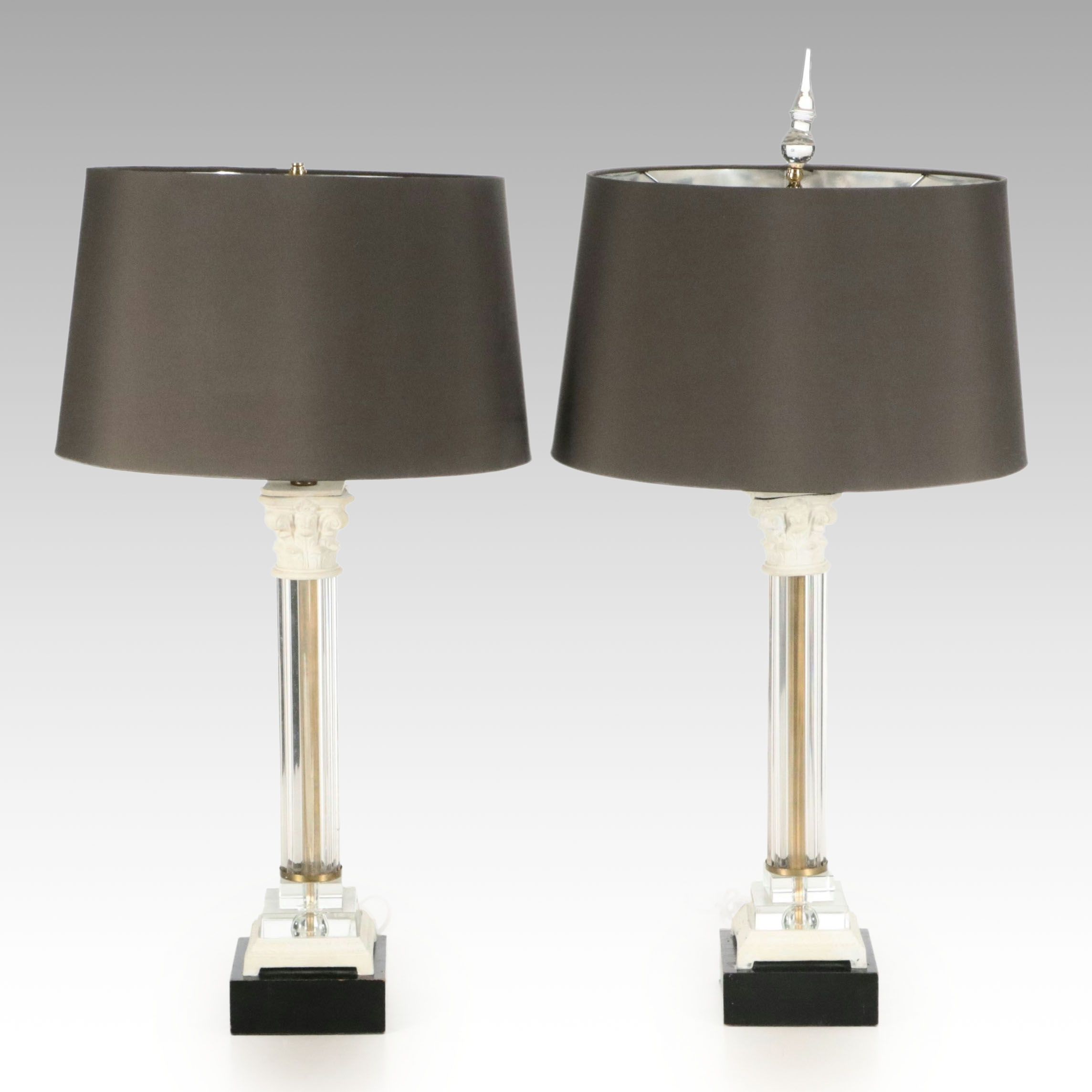 Neoclassical Style Acrylic and Wood Table Lamps