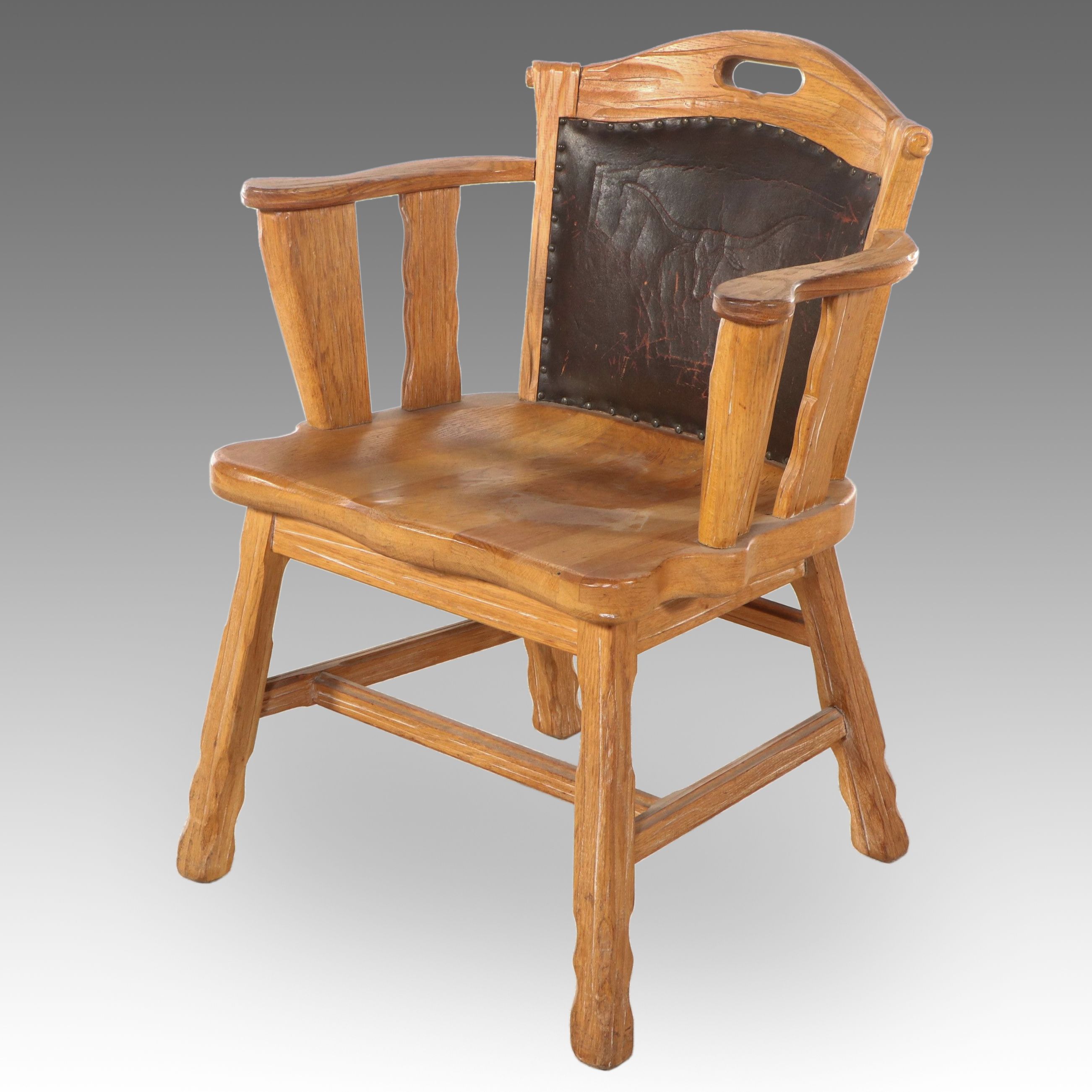 Ranch Style Oak Armchair with Leather Back