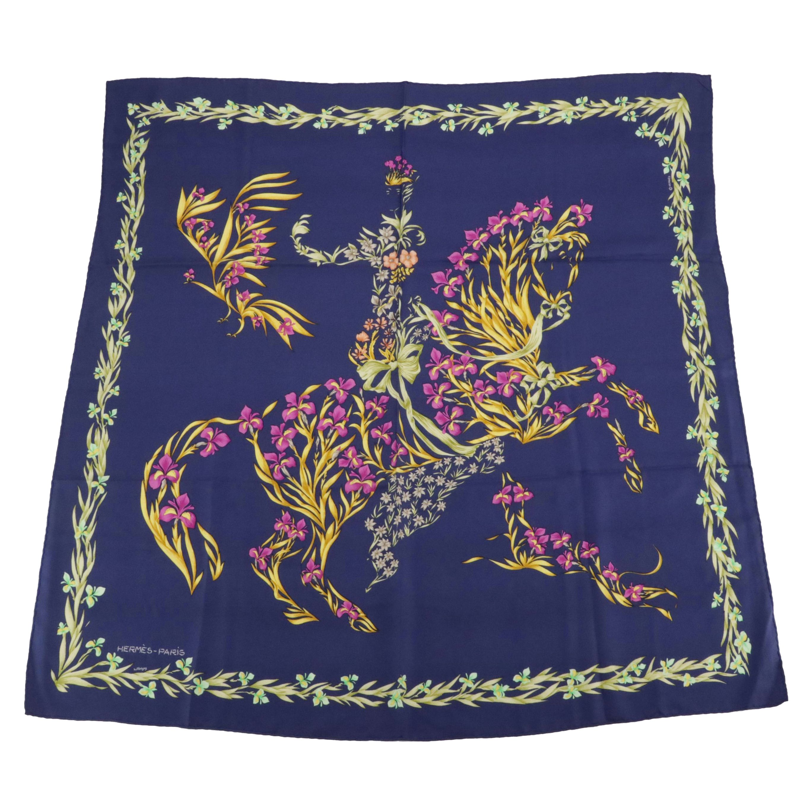 Hermès "Cheval Fleuri" Scarf 90 in Silk Twill