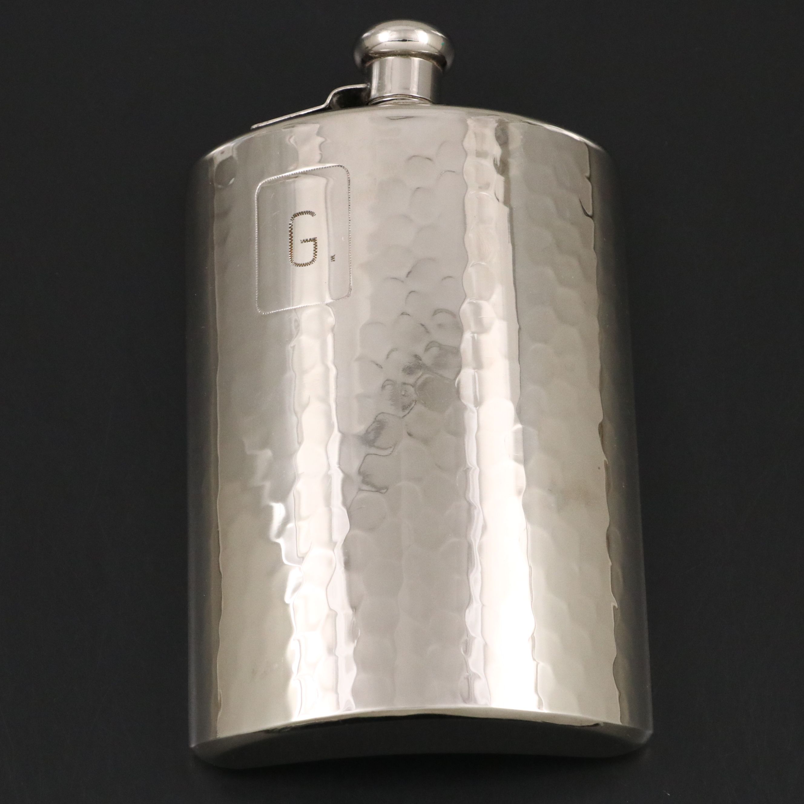 German Hammered Metal Flask and Shot Glasses