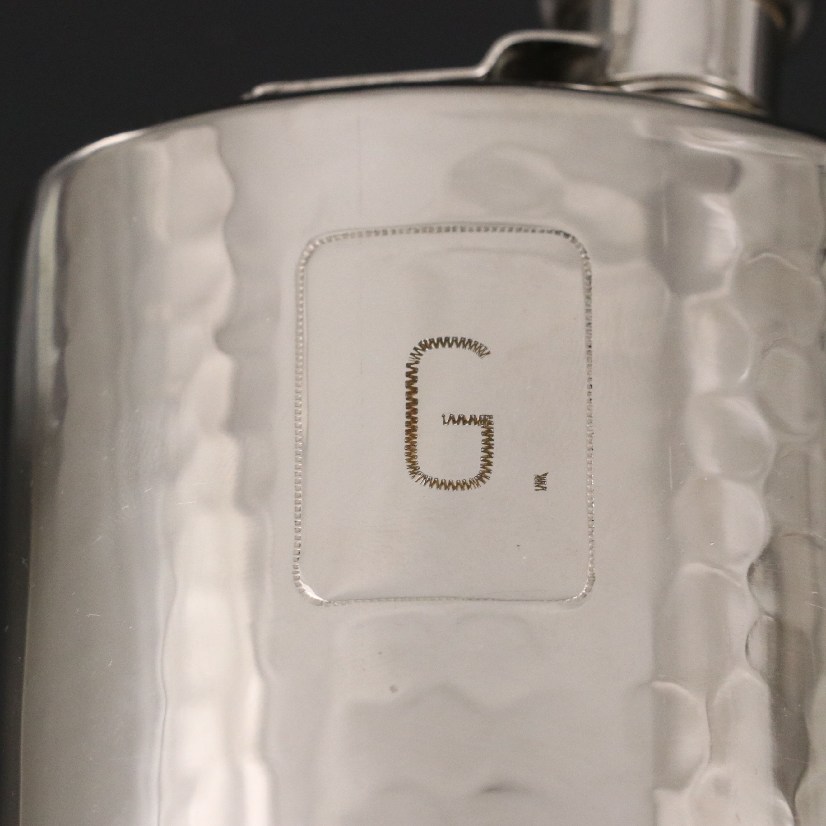 German Hammered Metal Flask and Shot Glasses