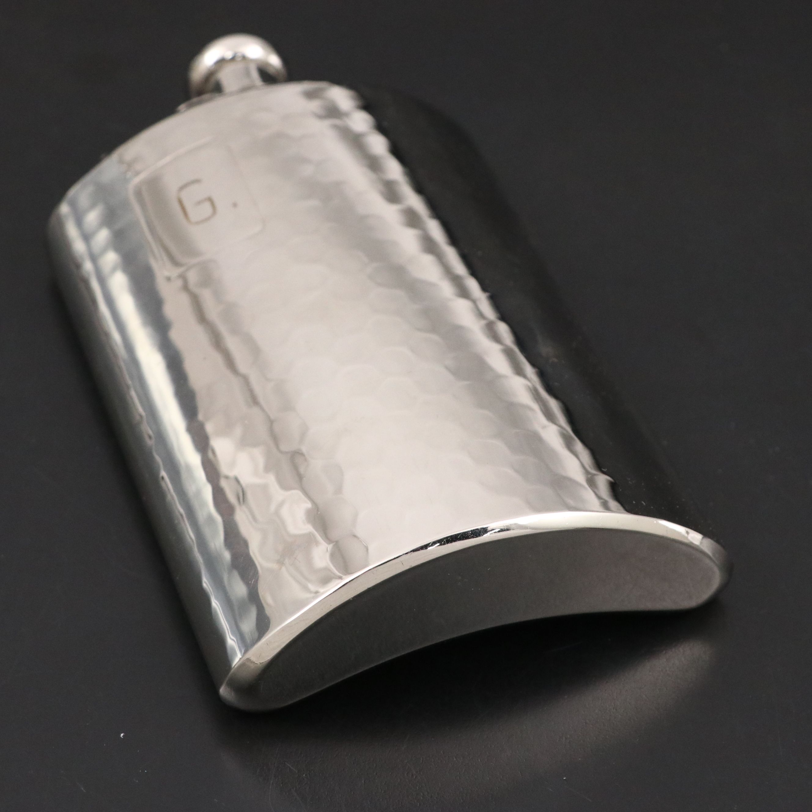 German Hammered Metal Flask and Shot Glasses