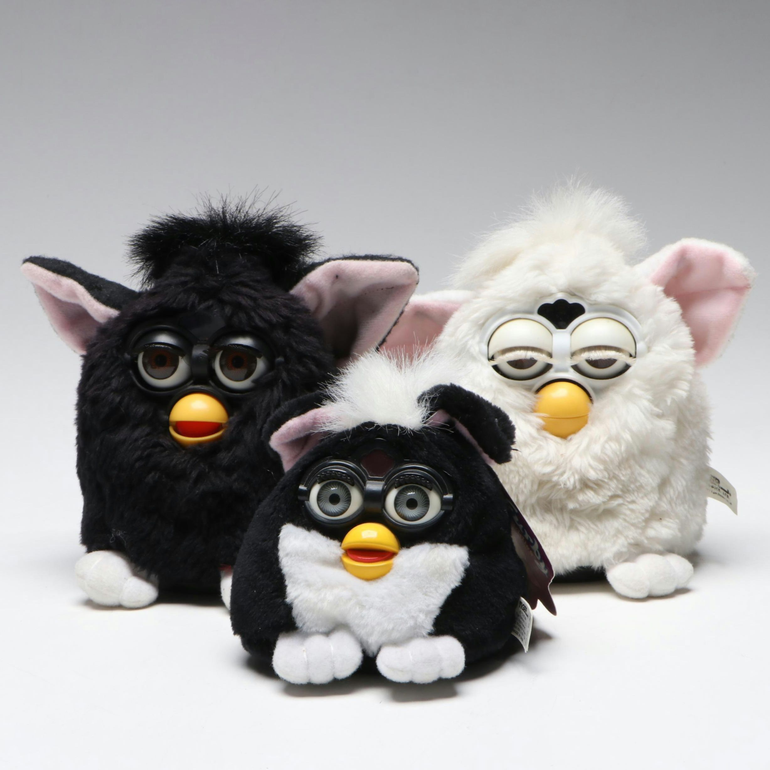 Tiger Electronics Black and White Furby with Furby Buddies Dolls, Late 1990s