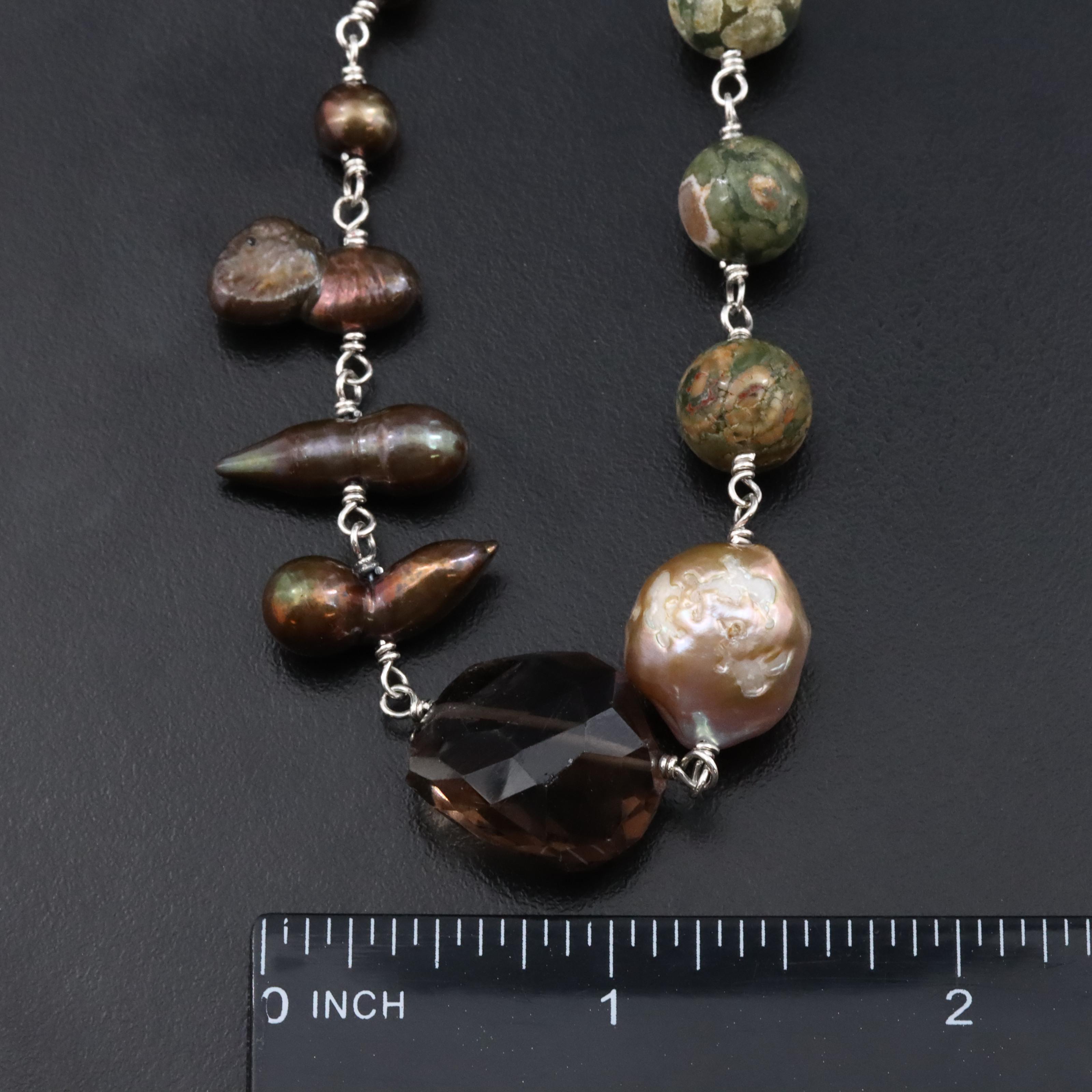Stephen Dweck "TerrAquatic" Sterling Necklace with Pearl, Agate and Smoky Quartz