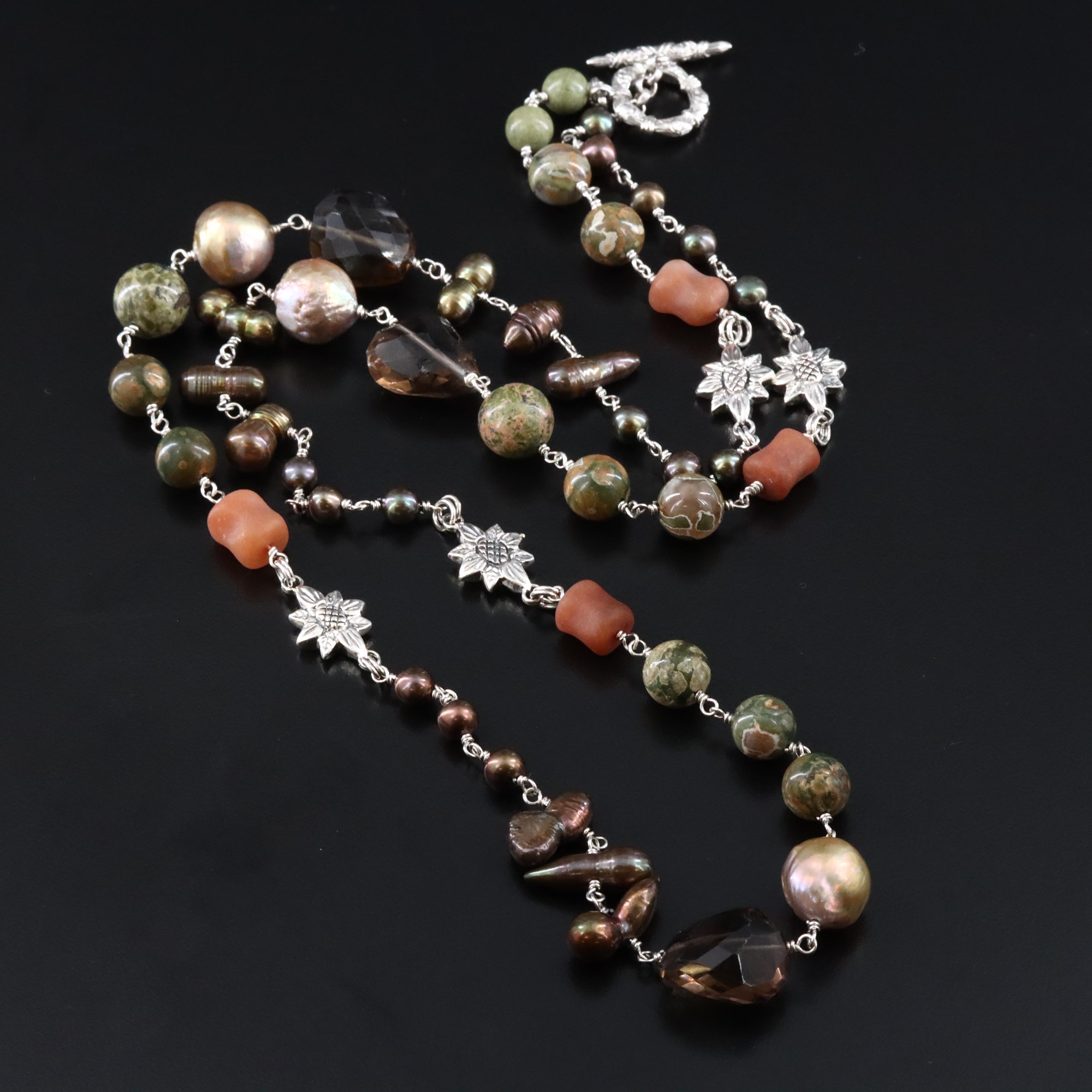 Stephen Dweck "TerrAquatic" Sterling Necklace with Pearl, Agate and Smoky Quartz