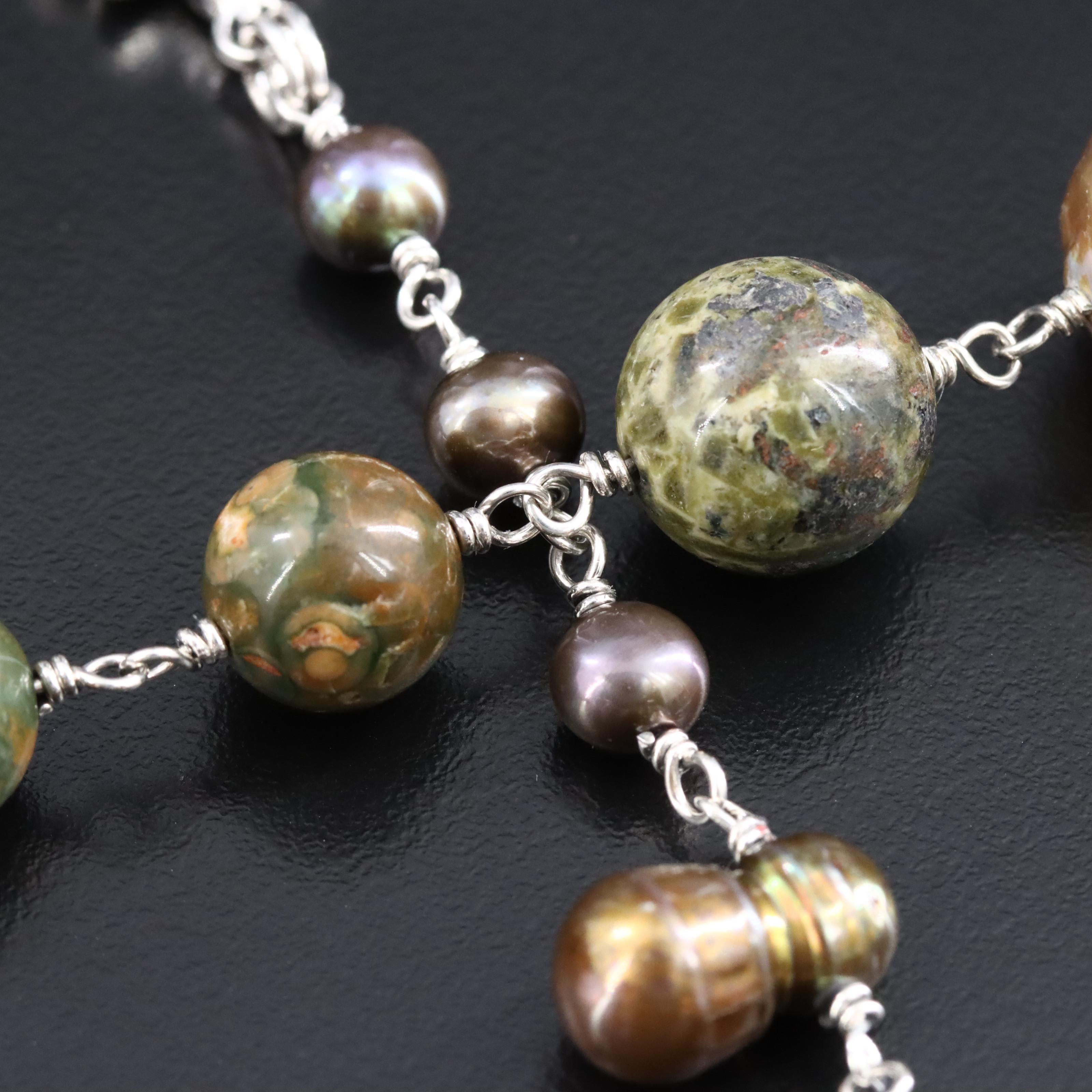 Stephen Dweck "TerrAquatic" Sterling Necklace with Pearl, Agate and Smoky Quartz