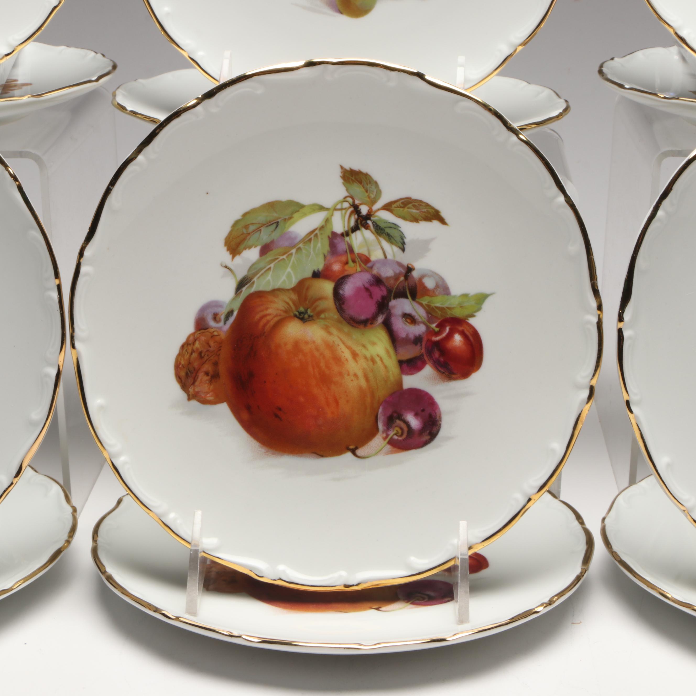 Schumann Arzberg Botanical Plates with Blown Pitcher and Hors d’Oeuvres Set