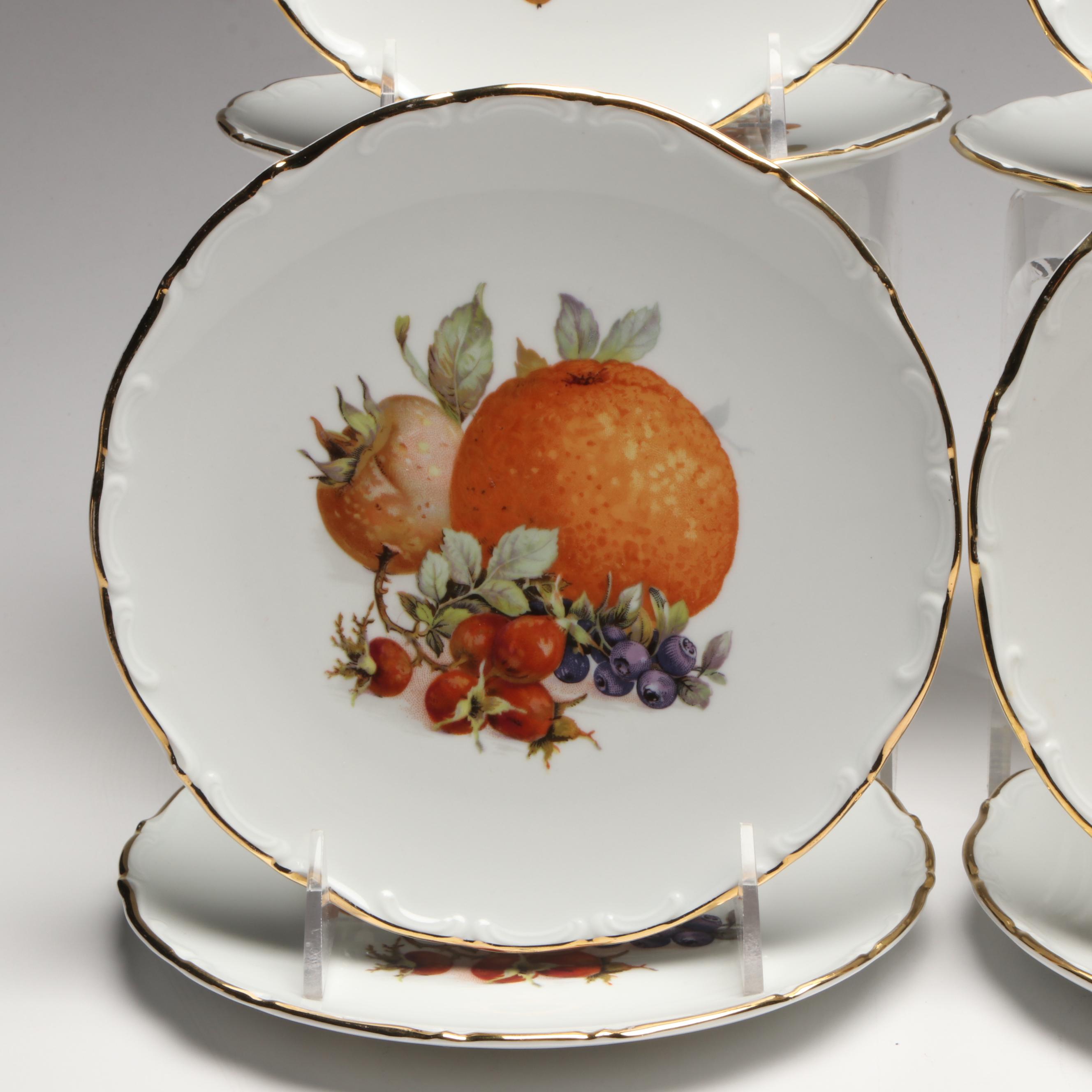 Schumann Arzberg Botanical Plates with Blown Pitcher and Hors d’Oeuvres Set