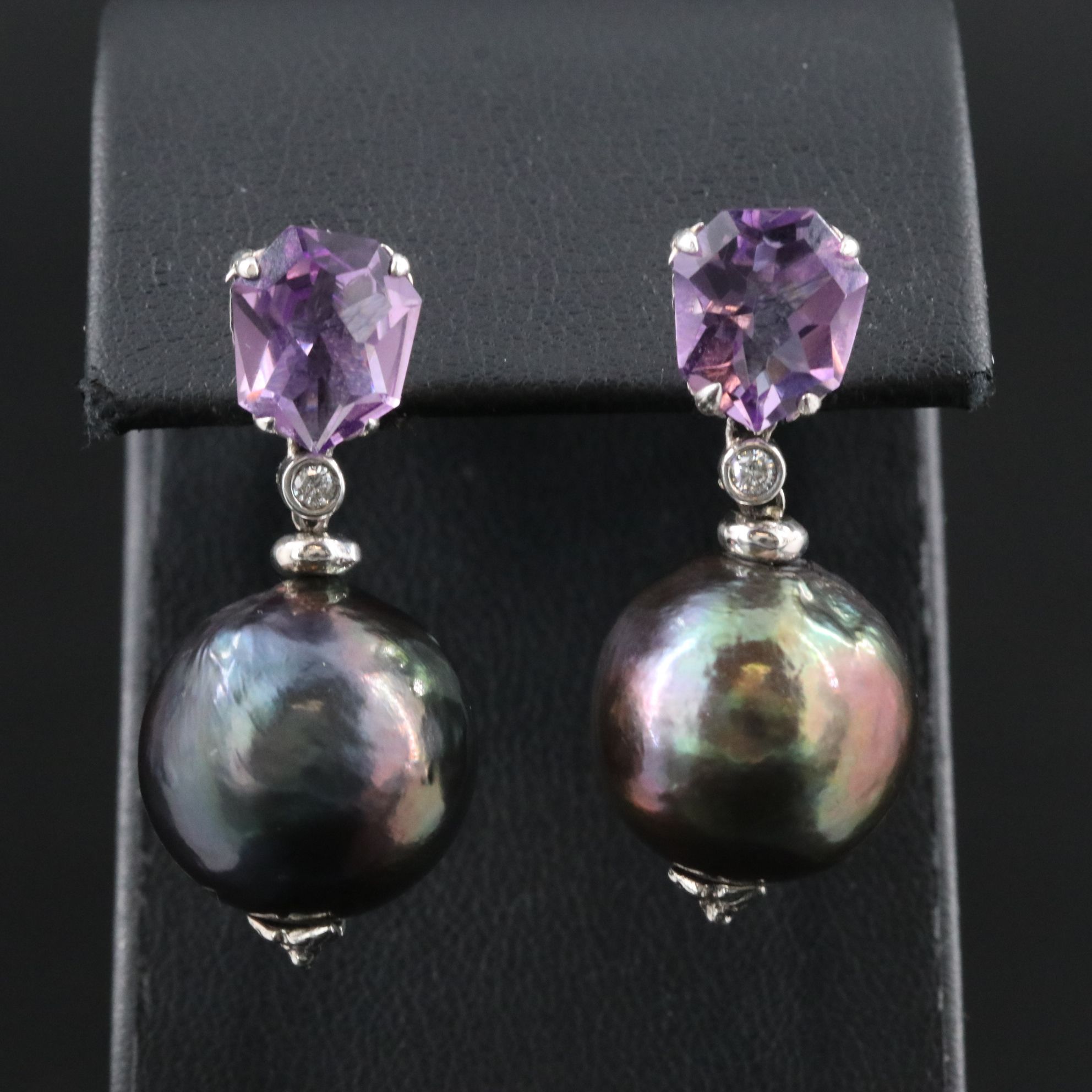 Stephen Dweck Sterling Pearl, Amethyst and Diamond Earrings