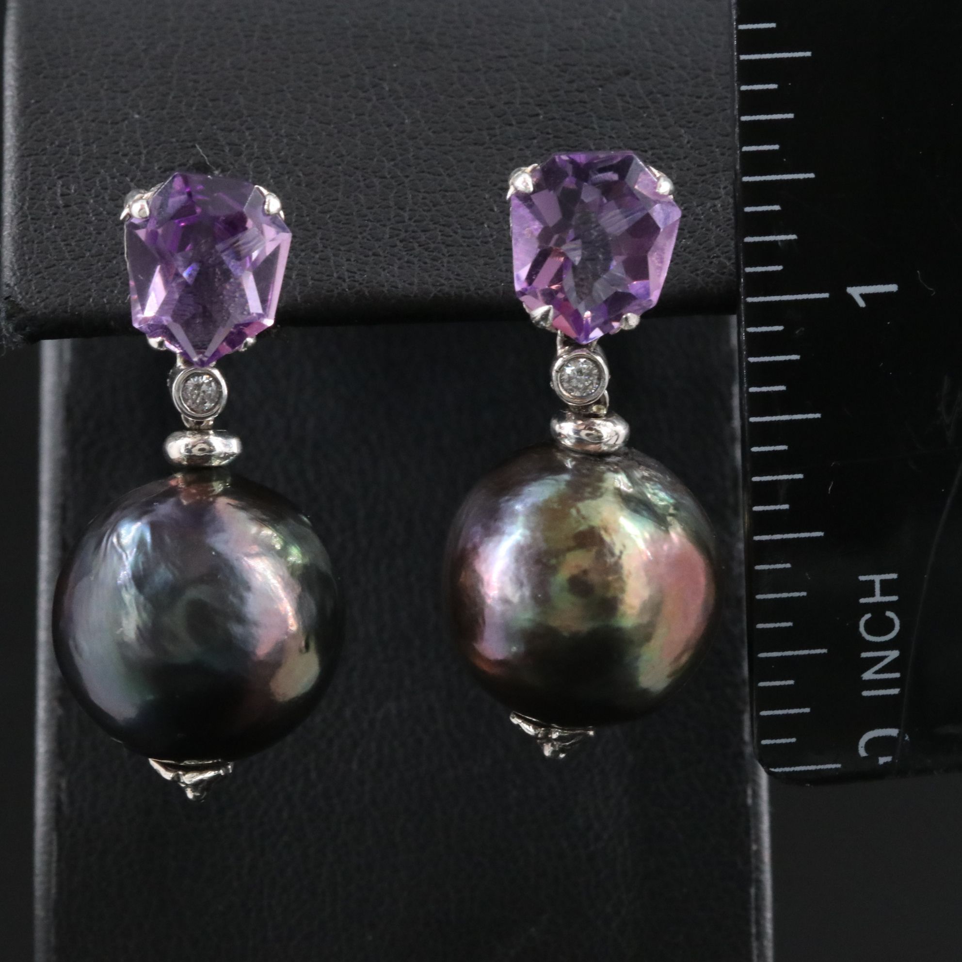 Stephen Dweck Sterling Pearl, Amethyst and Diamond Earrings