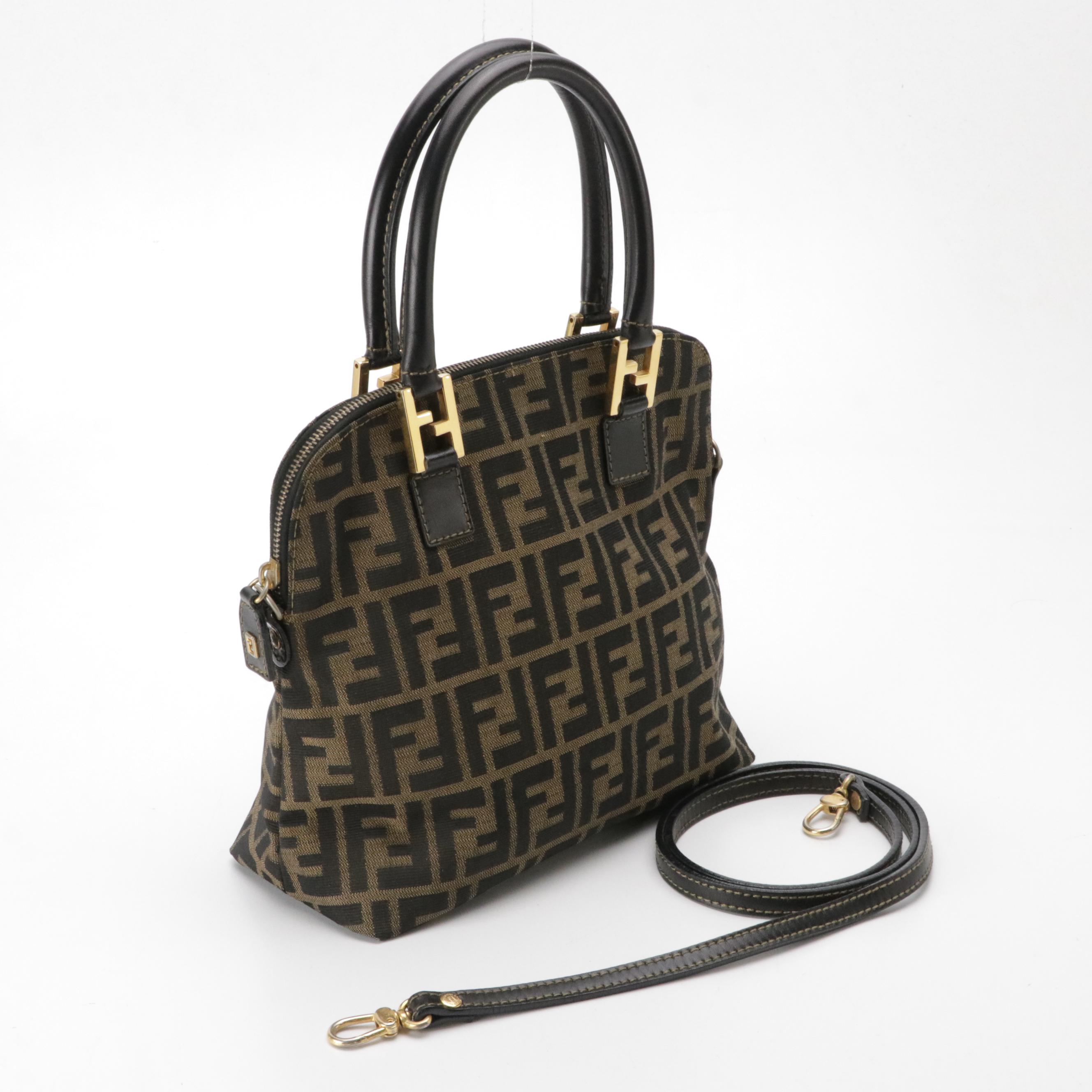 Fendi Zucca Canvas and Black Leather Dome Two-Way Bag