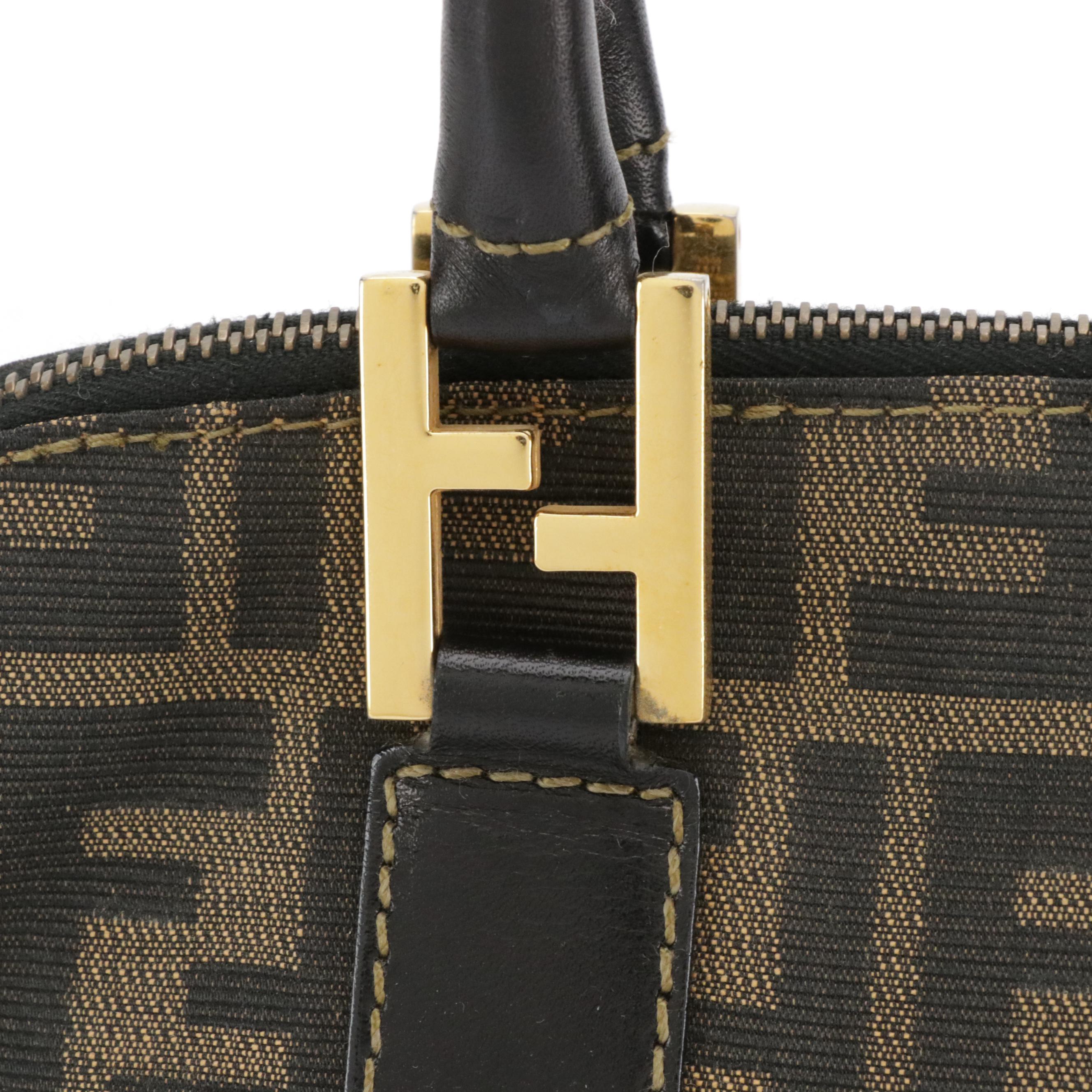 Fendi Zucca Canvas and Black Leather Dome Two-Way Bag