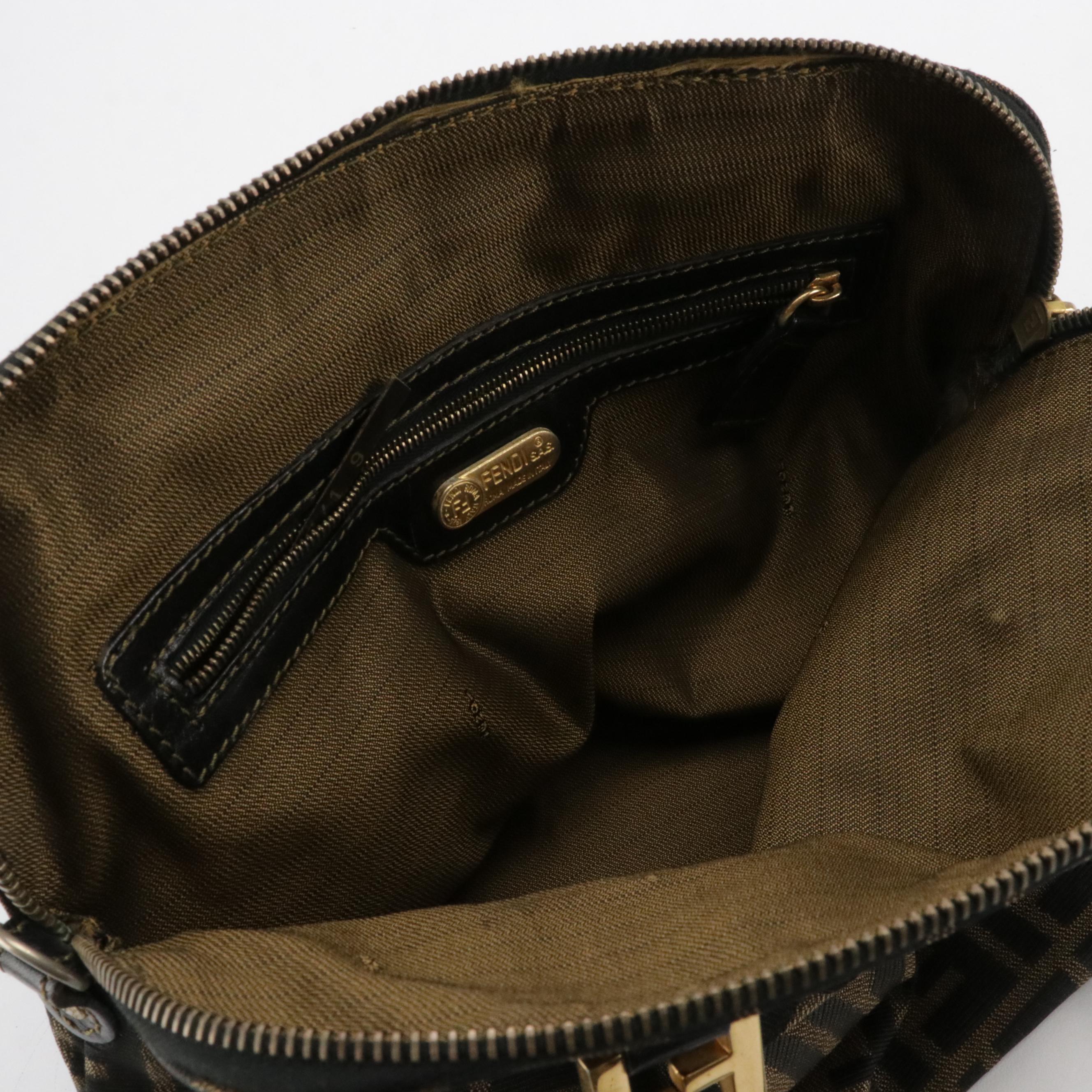 Fendi Zucca Canvas and Black Leather Dome Two-Way Bag