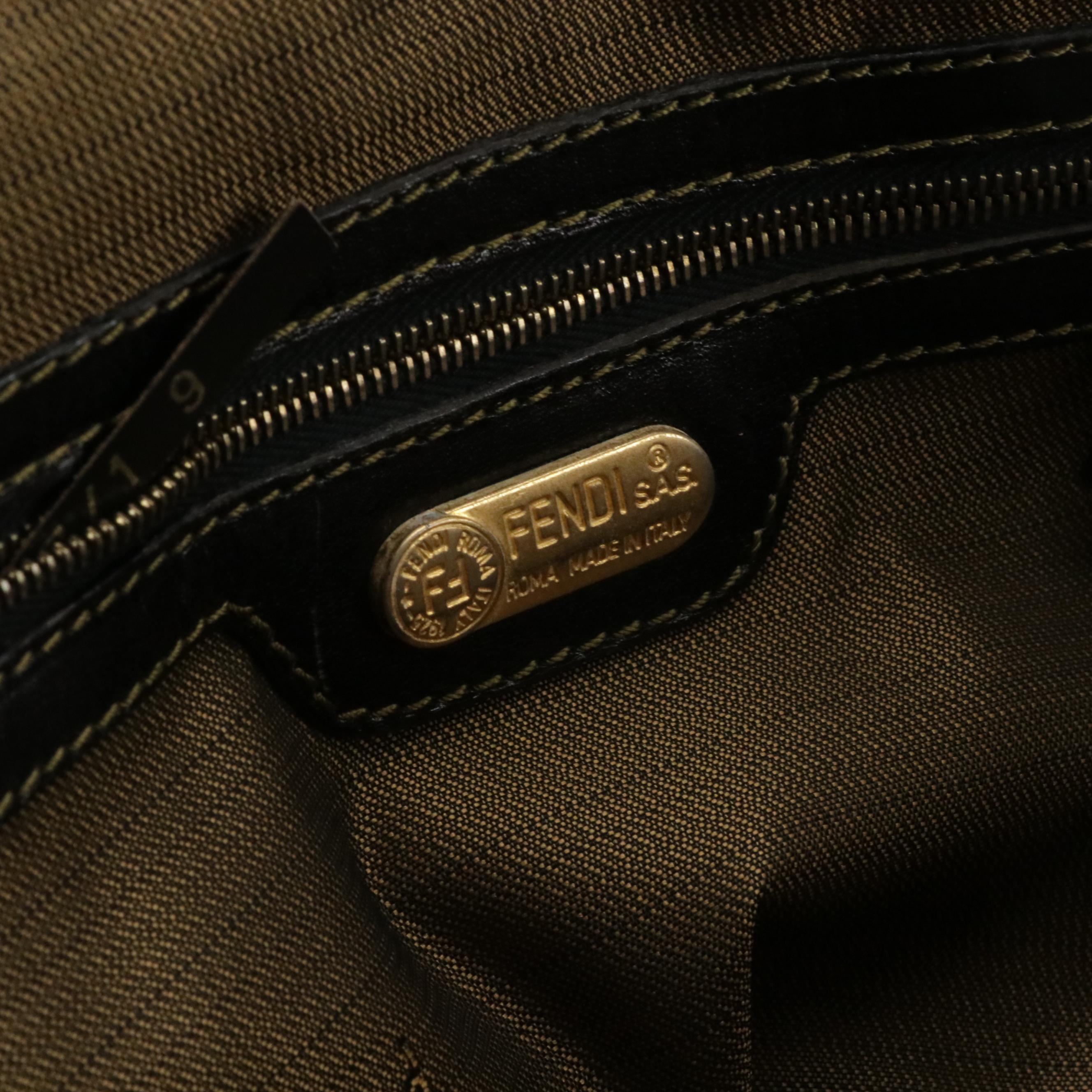 Fendi Zucca Canvas and Black Leather Dome Two-Way Bag