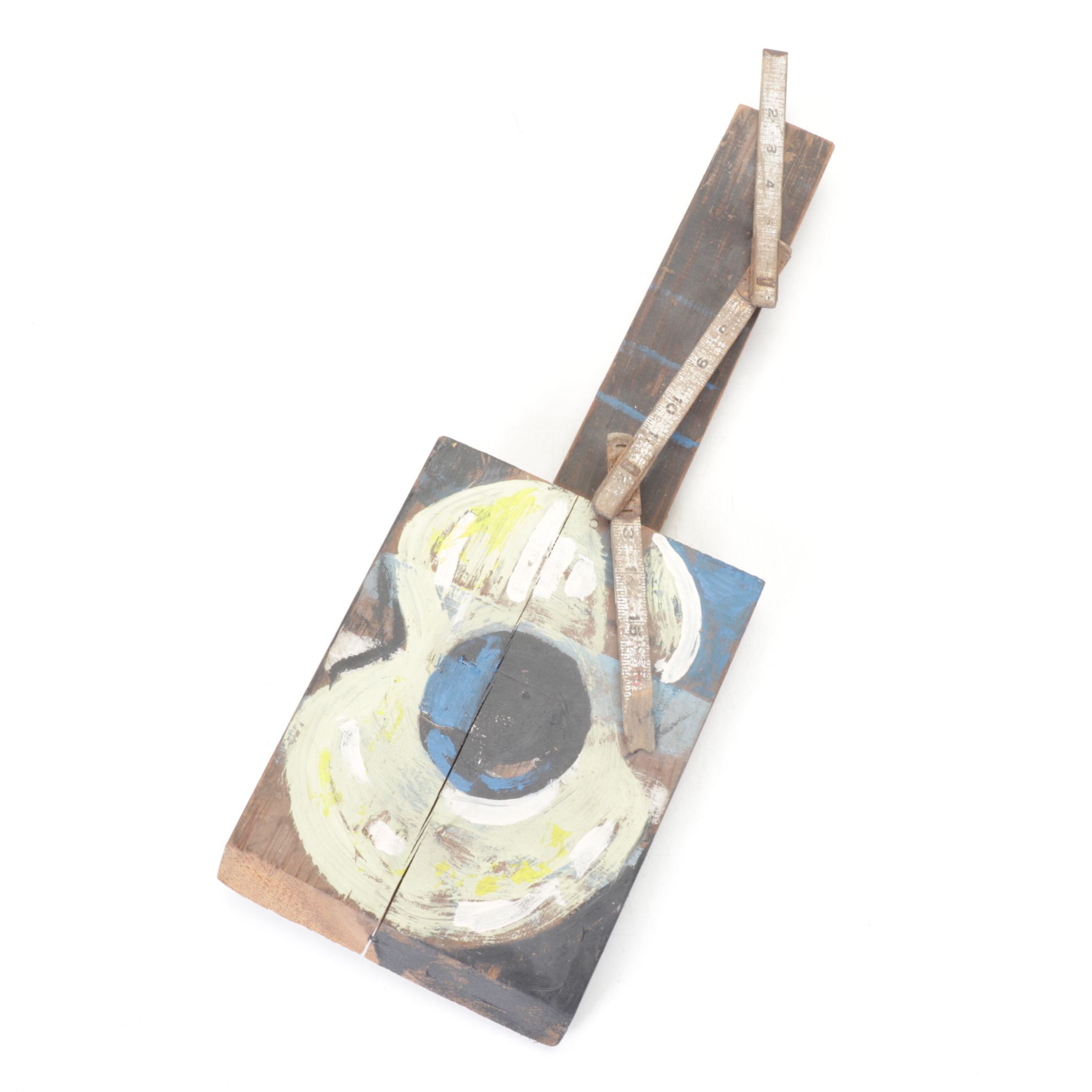 Daniel Work Carved Wood Sculpture "Guitar," 1993