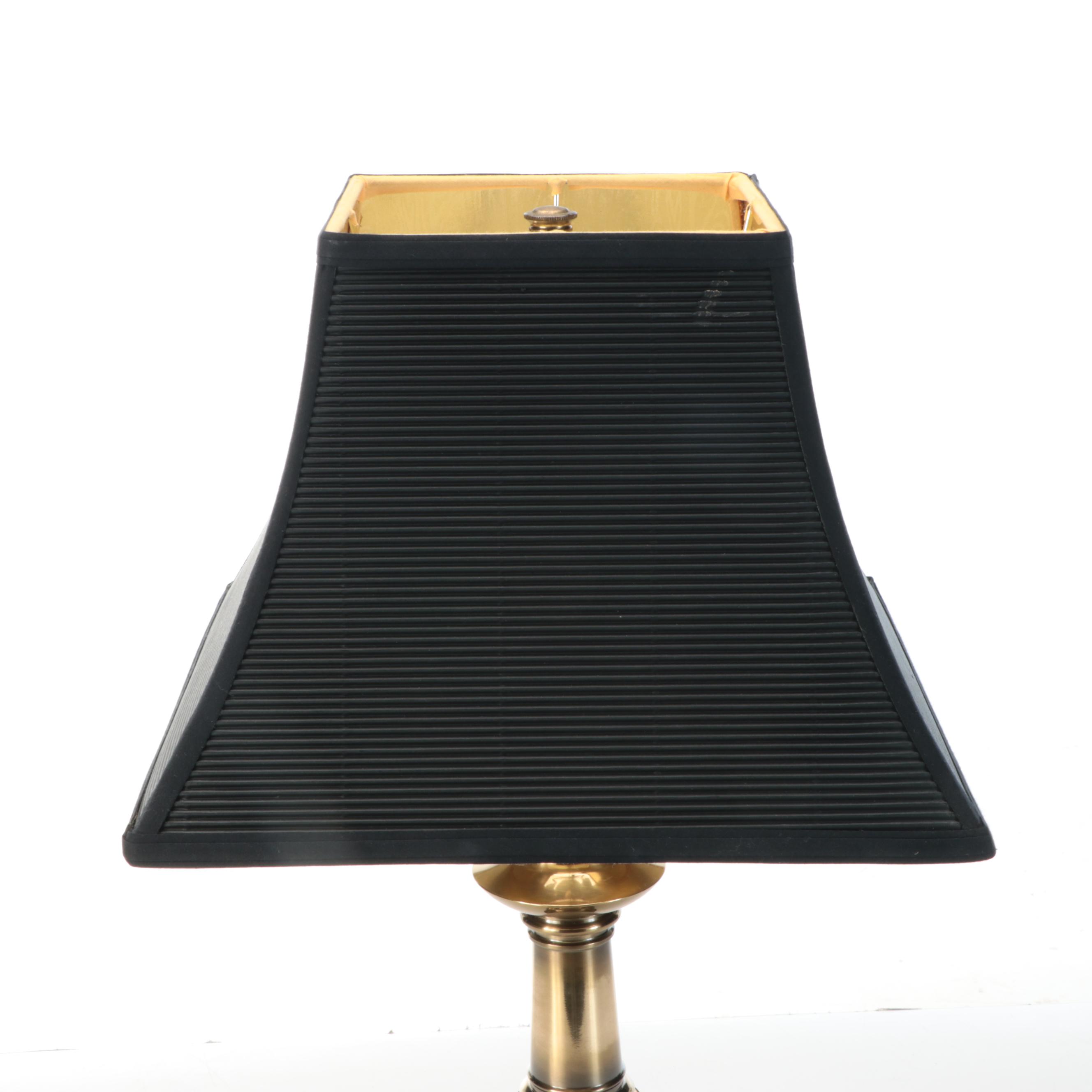 Stiffel Candlestick Brass Table Lamp with Black Paper Shade