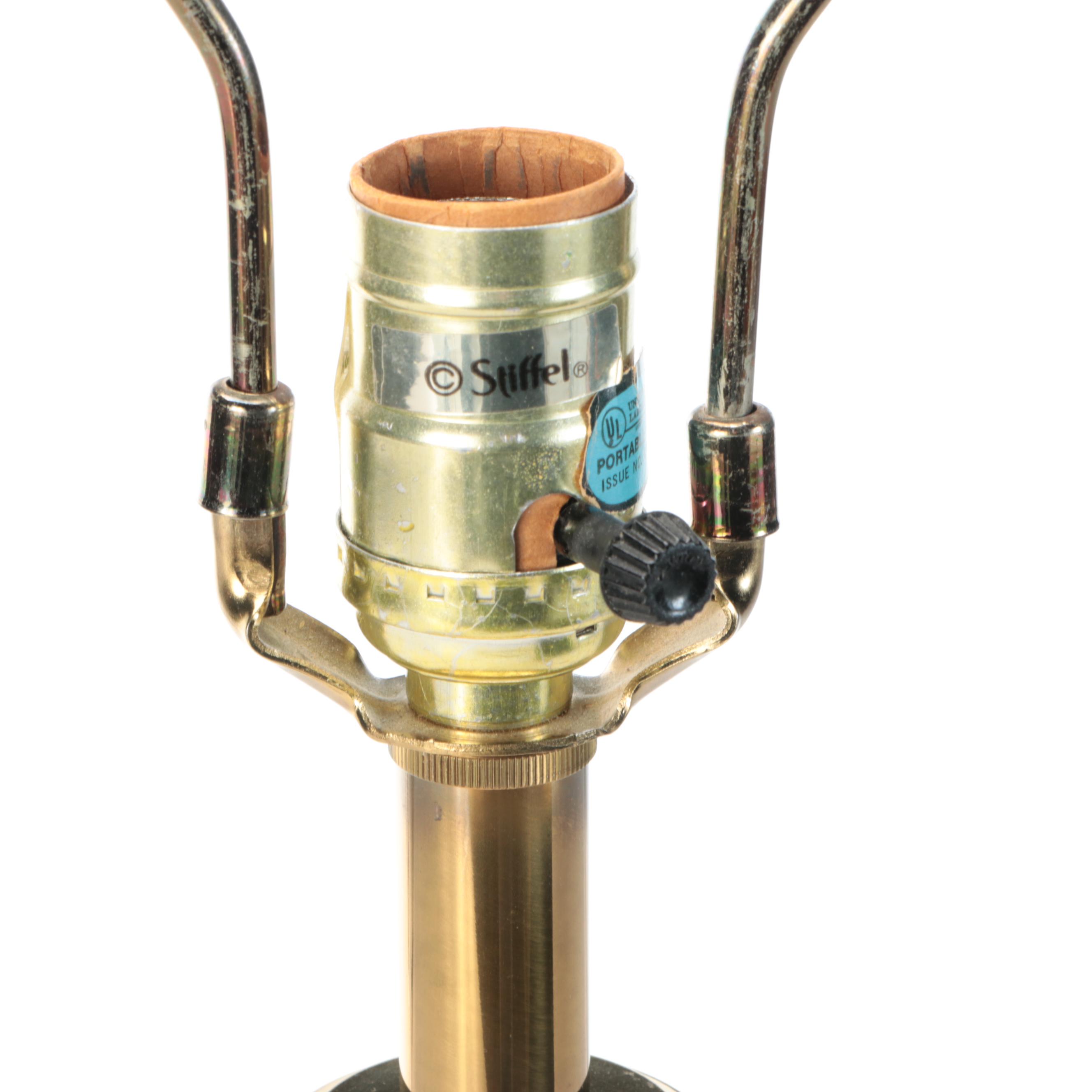 Stiffel Candlestick Brass Table Lamp with Black Paper Shade