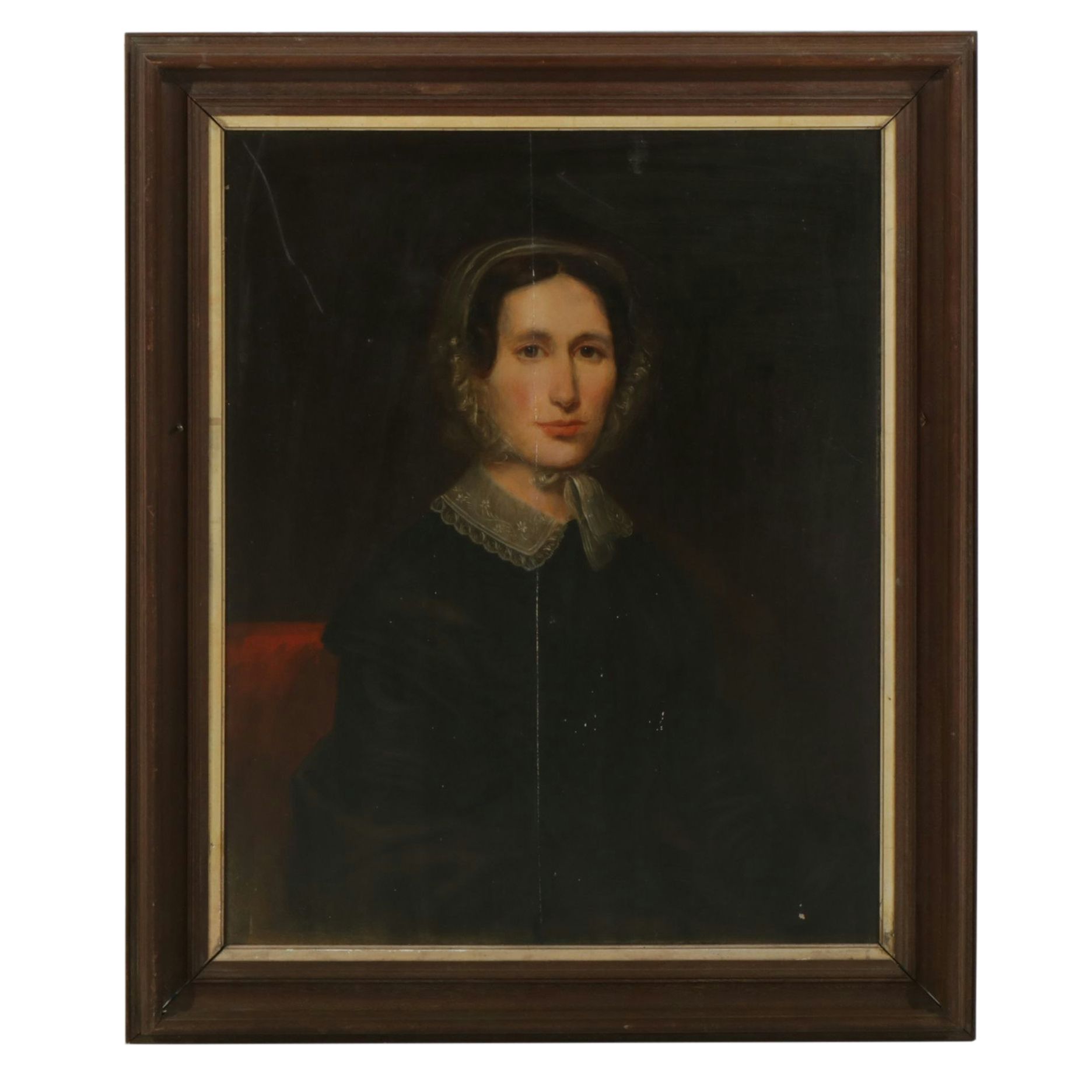 American School Portrait Oil Painting of Seated Woman with a Bonnet