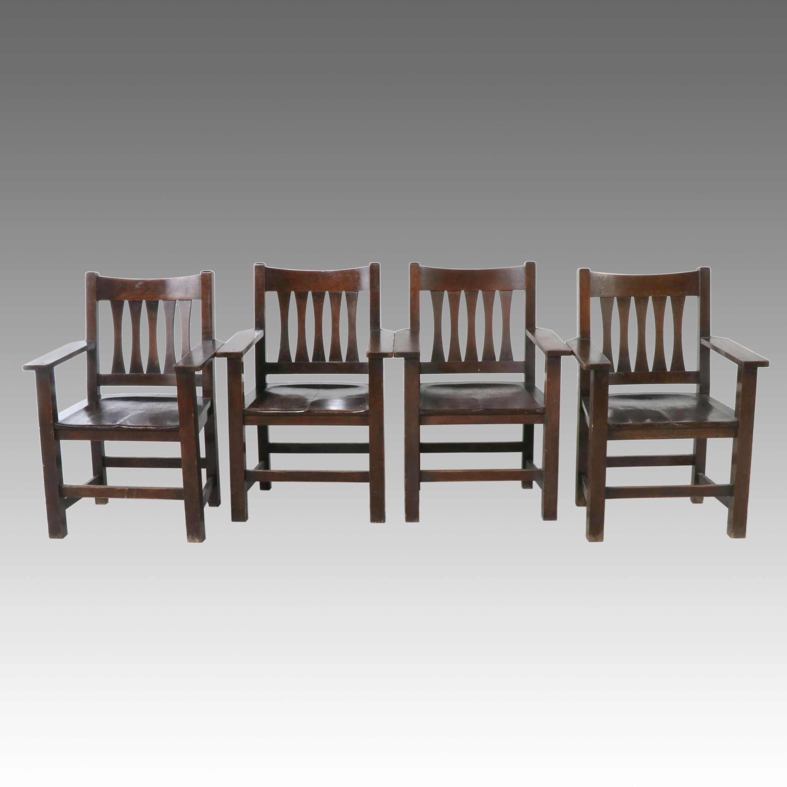 Set of Four Paine Furniture Co. Arts & Crafts Oak Armchairs