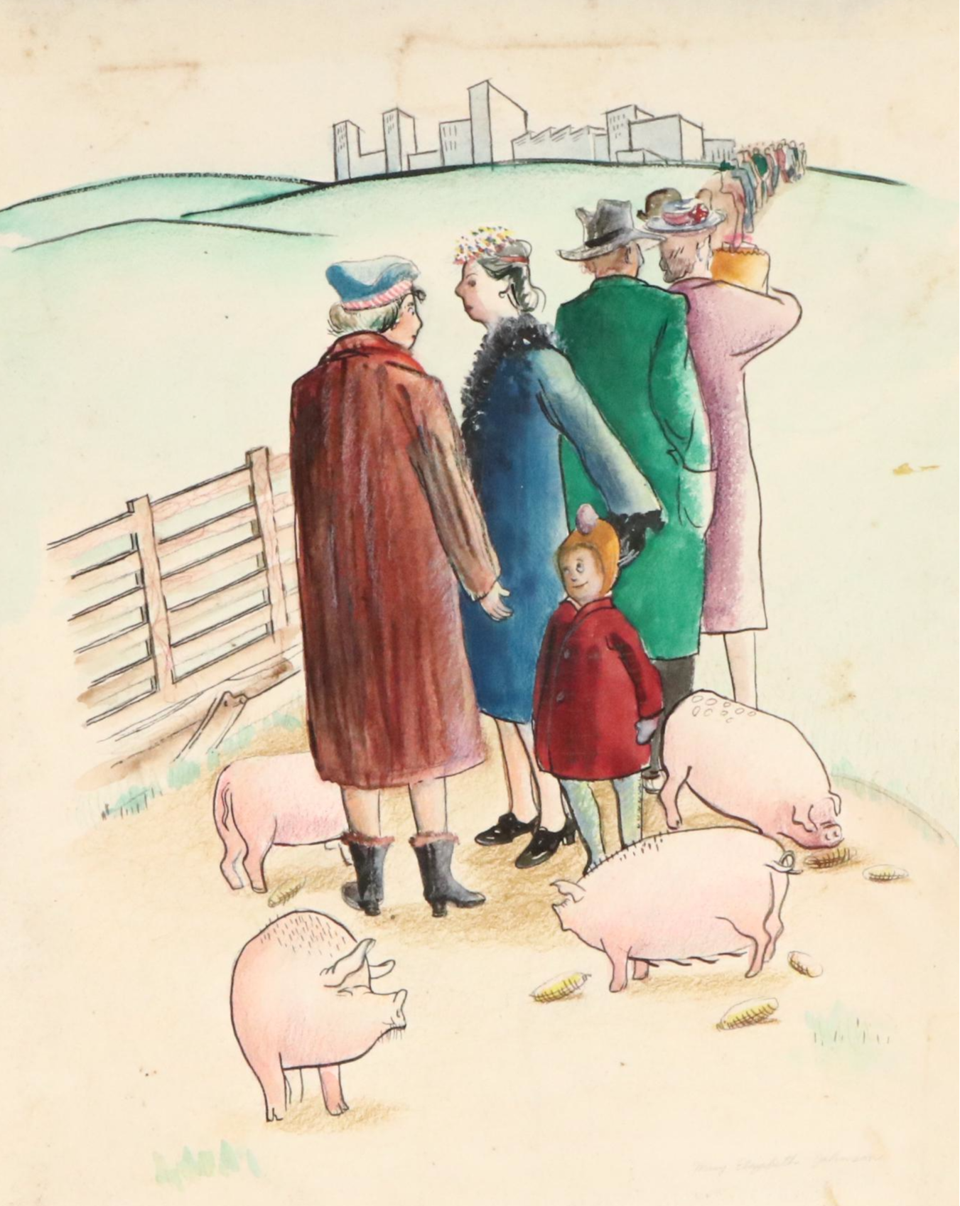 Mary Elizabeth Johnson Figurative Landscape Mixed Media Drawing