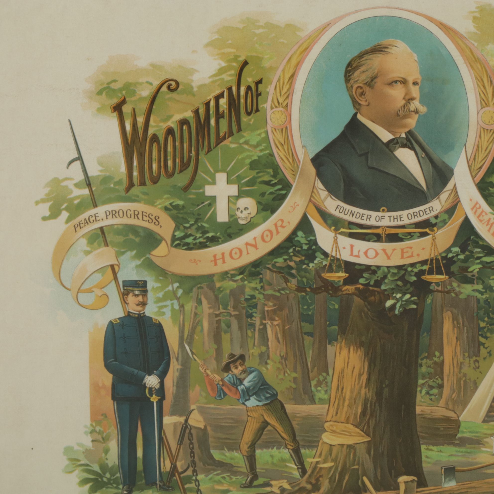 Lithograph Poster for Fraternal Organization "Woodmen of the World", 1904