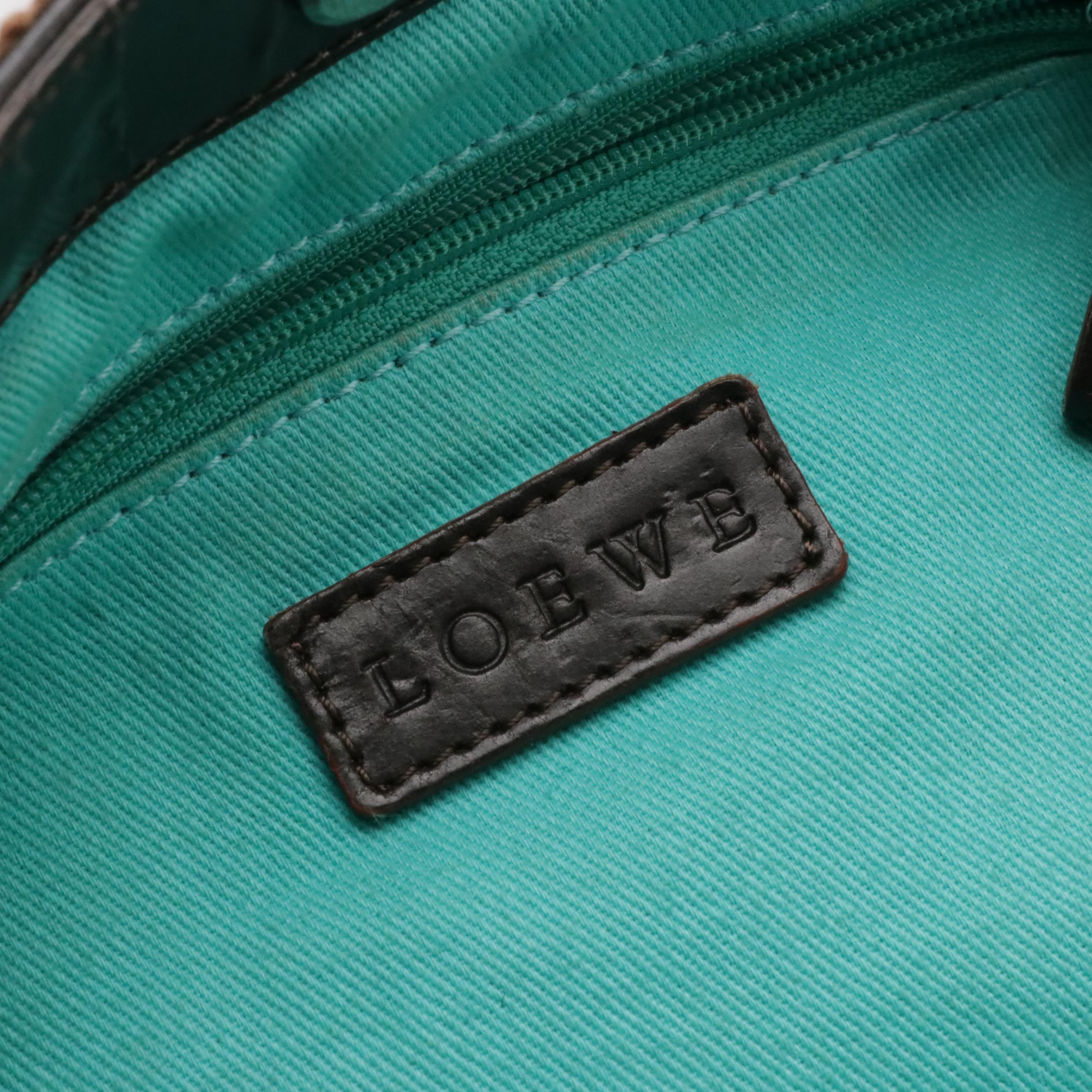 Loewe Belt Satchel in Brown Calfskin with Rhinestone Embellished Crochet Trim