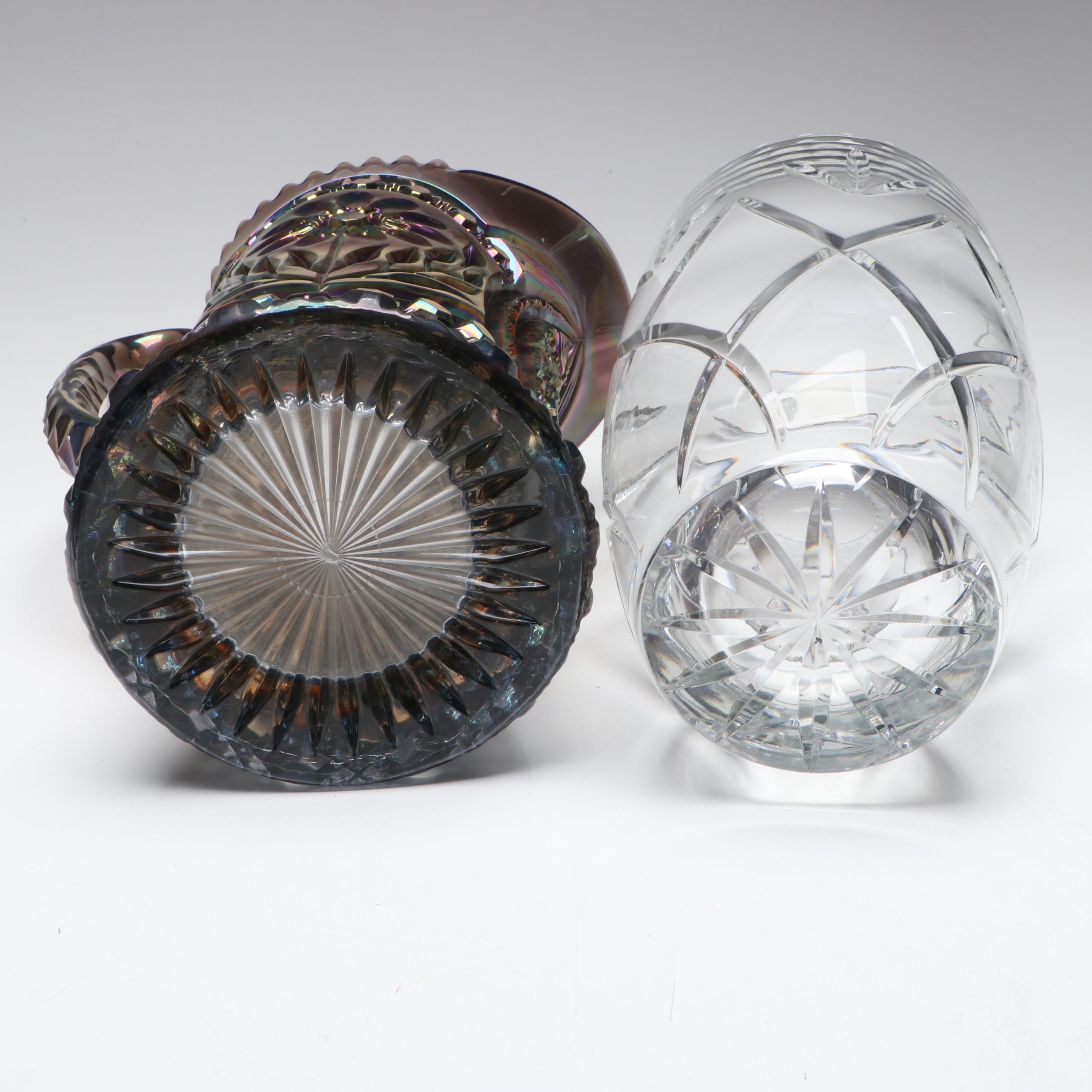 Imperial Carnival Glass "Mayflower" Pitcher with Crystal Vase and Other Décor