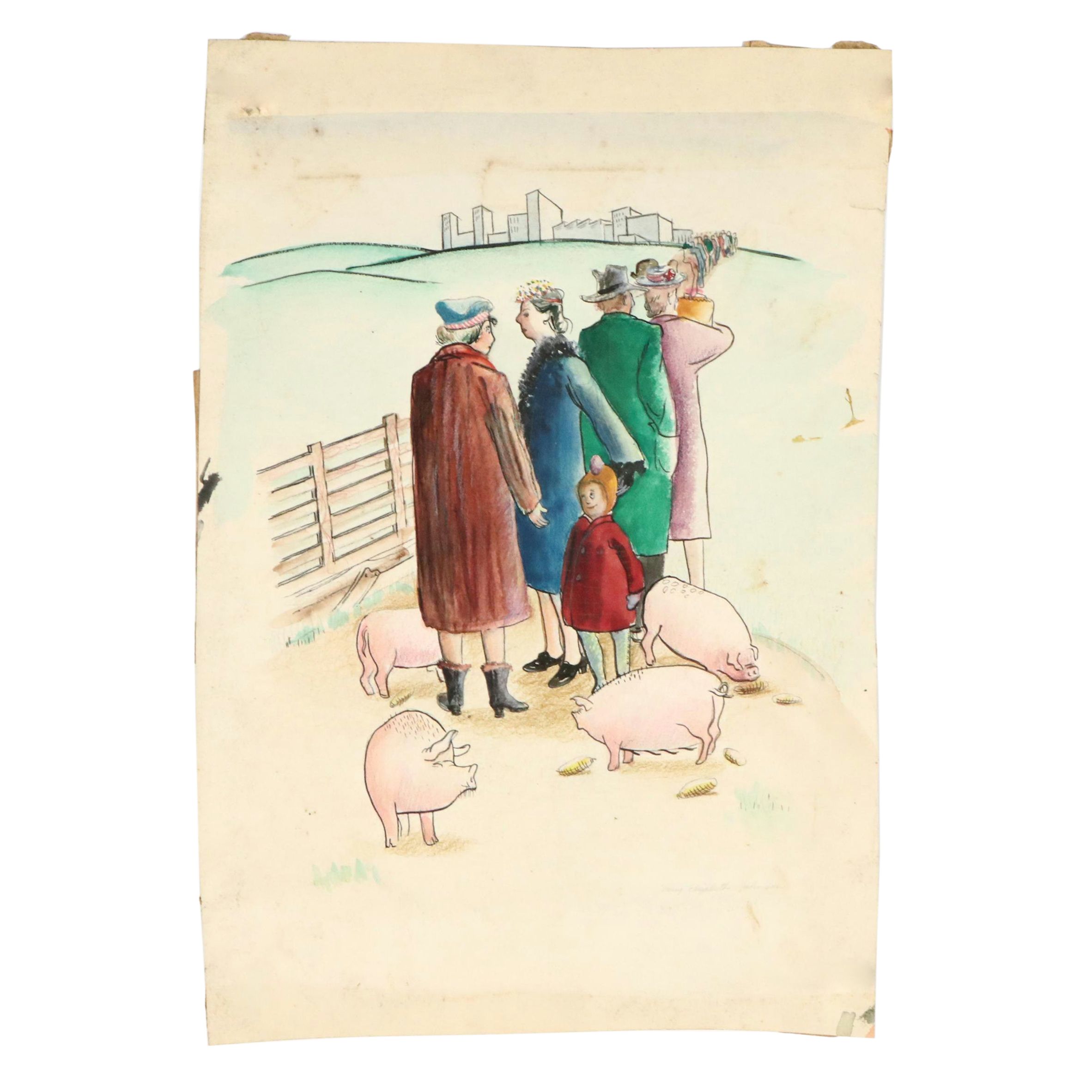 Mary Elizabeth Johnson Figurative Landscape Mixed Media Drawing