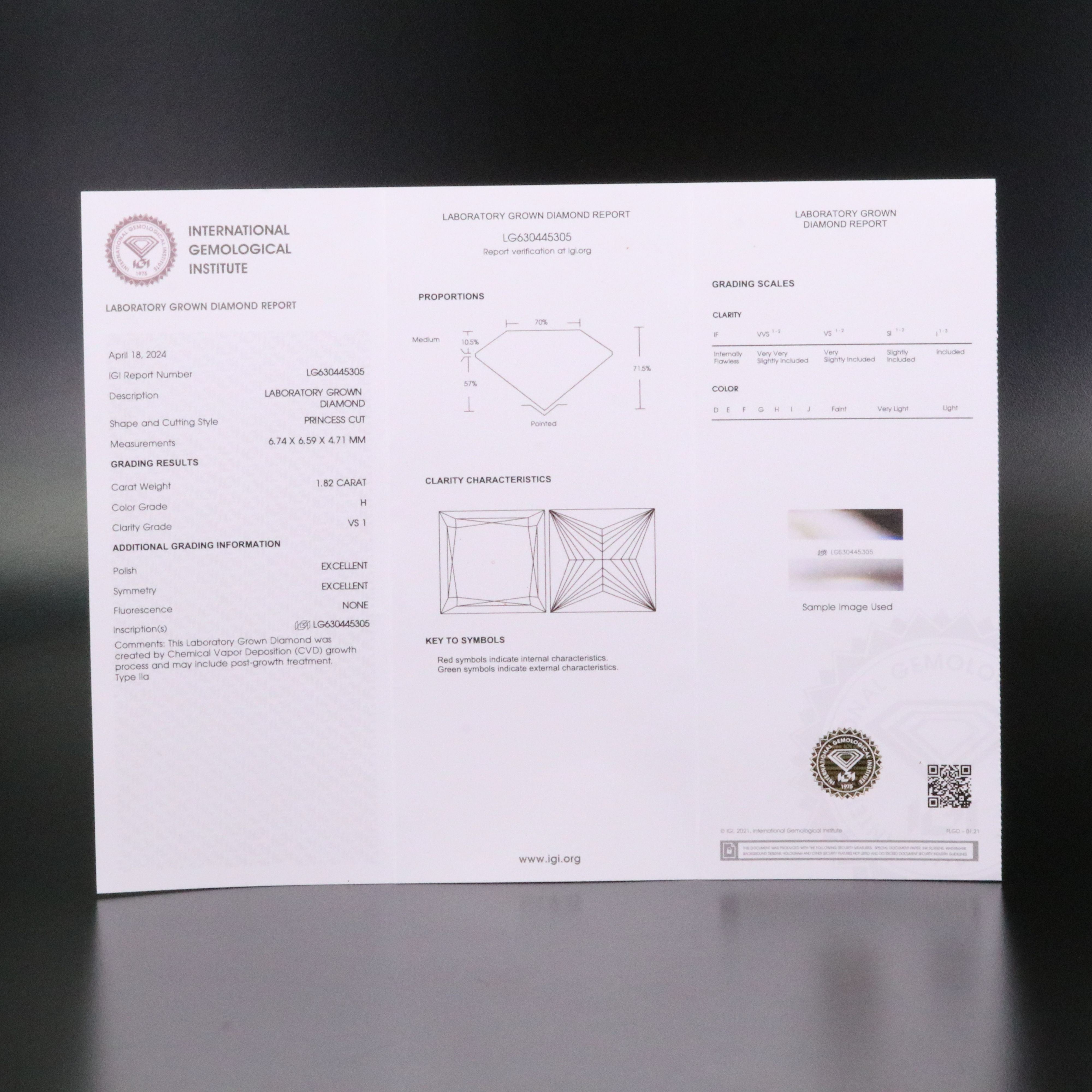 Loose 1.82 CT Lab Grown Diamond with IGI Report