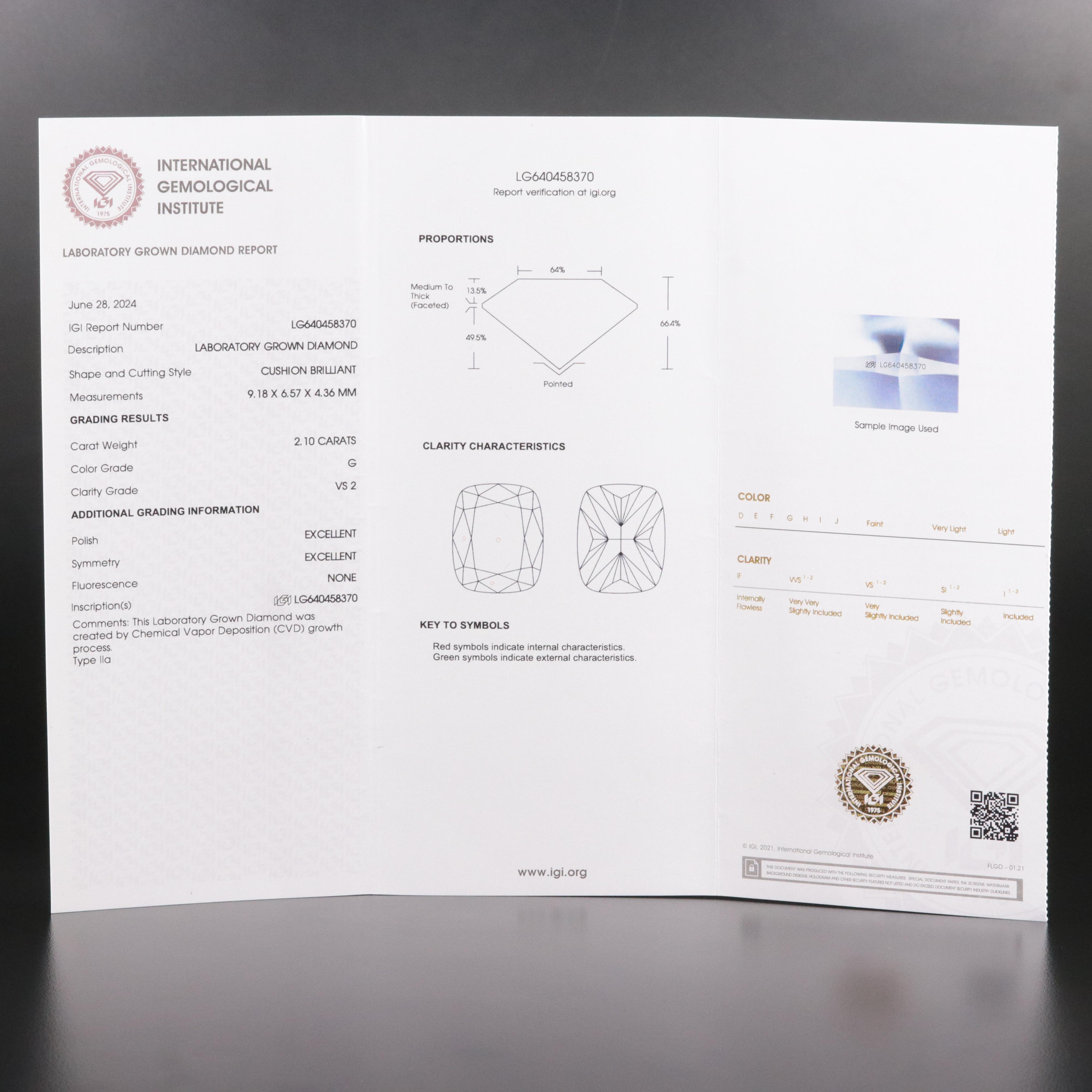 Loose 2.10 CT Lab Grown Diamond with IGI Report