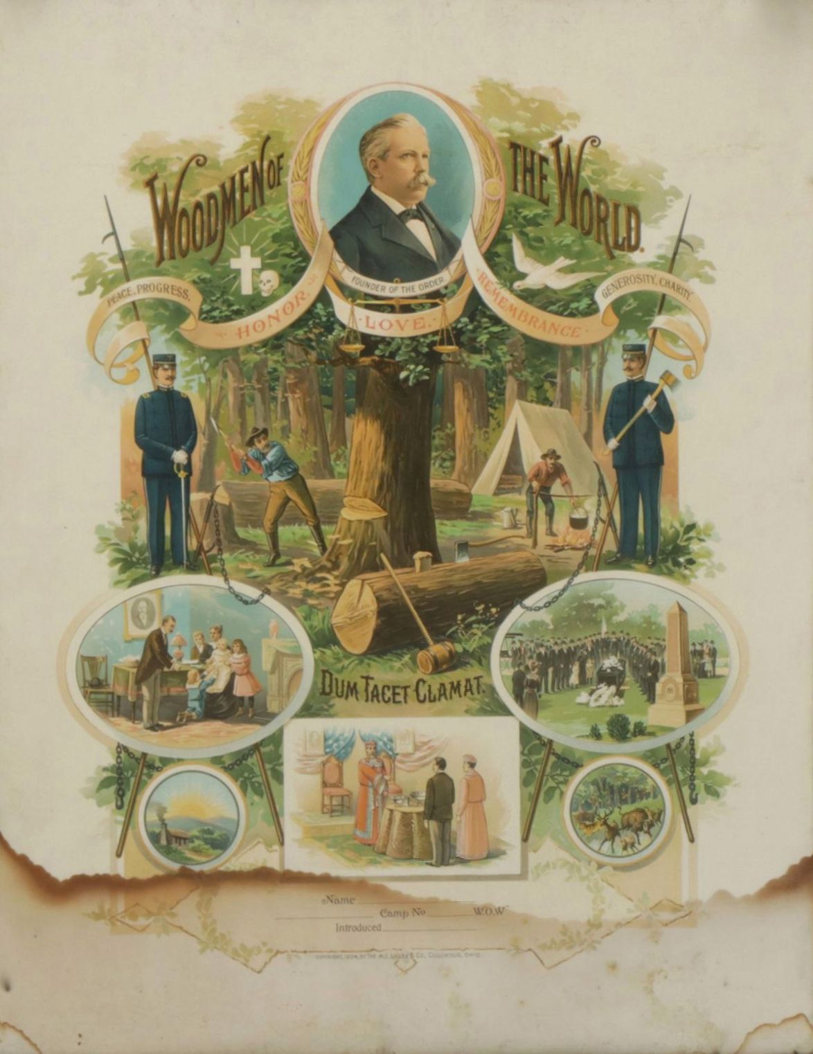 Lithograph Poster for Fraternal Organization "Woodmen of the World", 1904