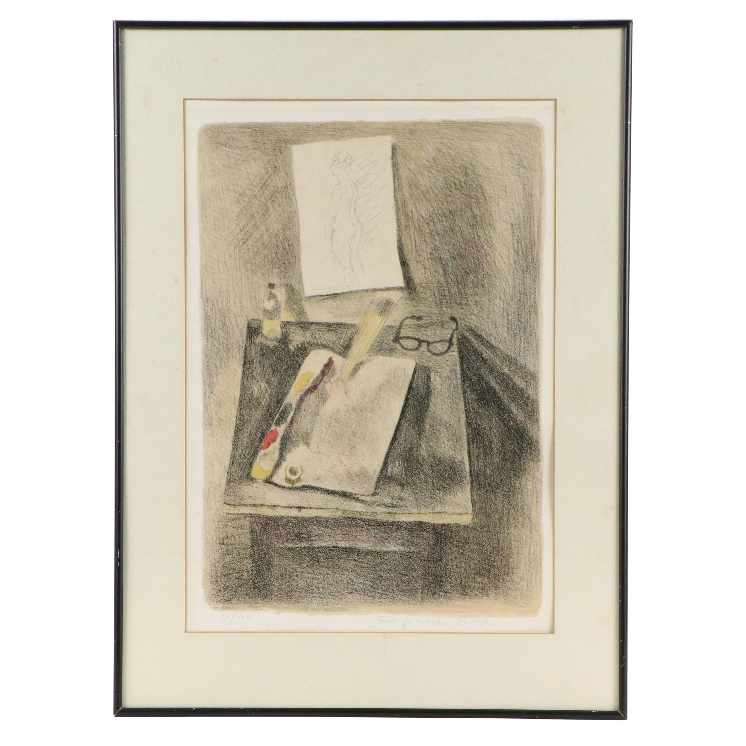 Raphael Soyer Lithograph "Artist's Desk"