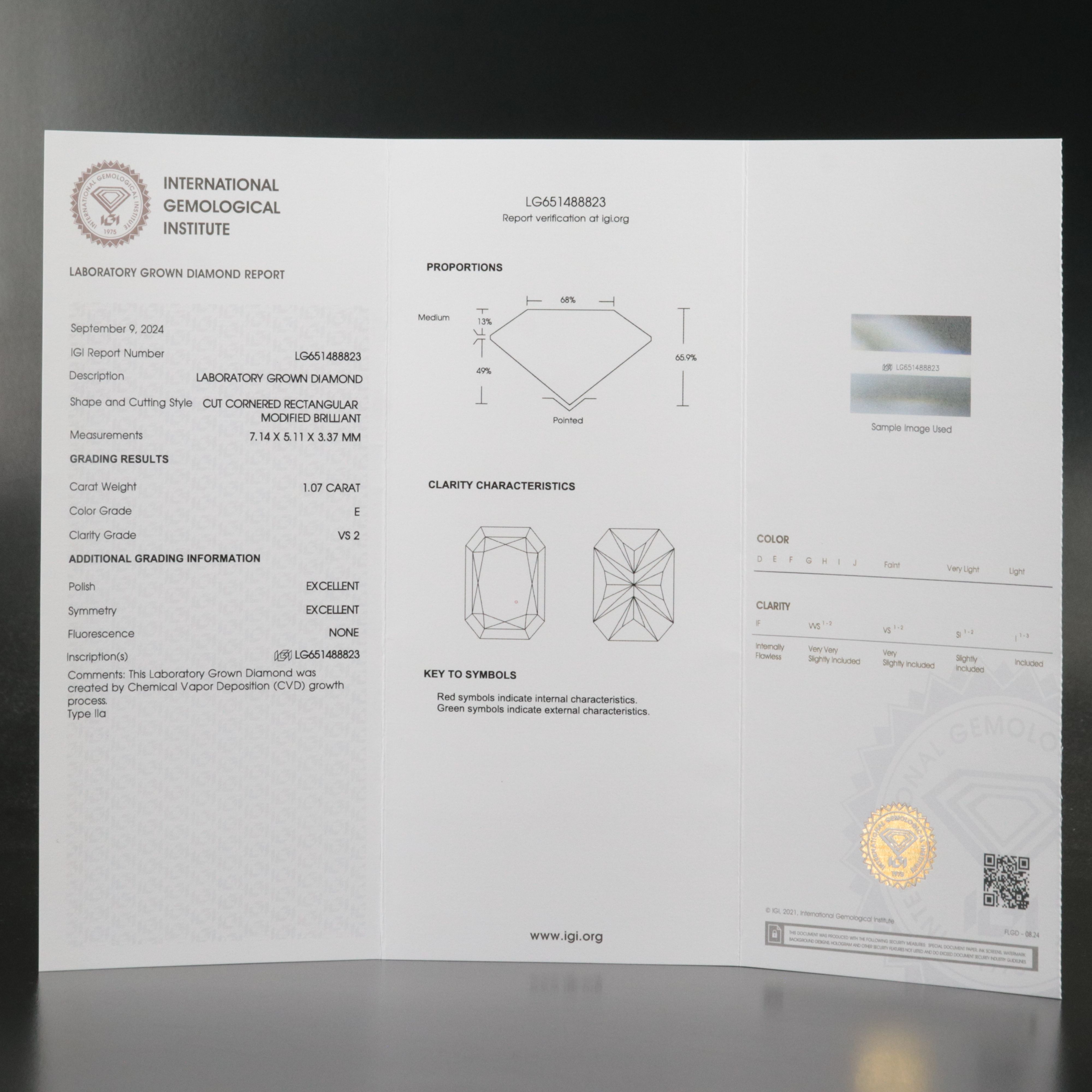 Loose 1.07 CT Lab Grown Diamond with IGI Report