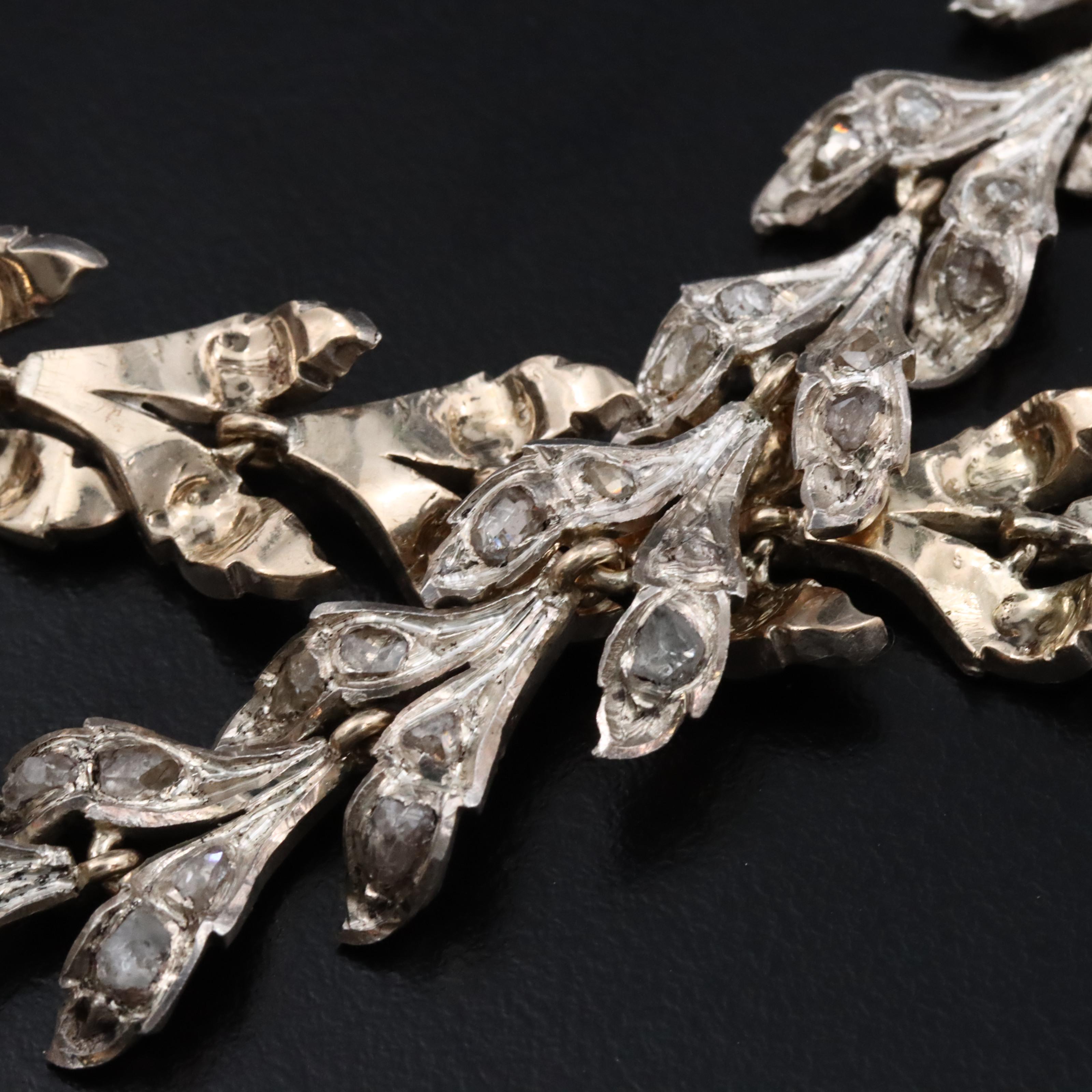 Antique 14K Diamond Laurel Bracelet with Sterling Top