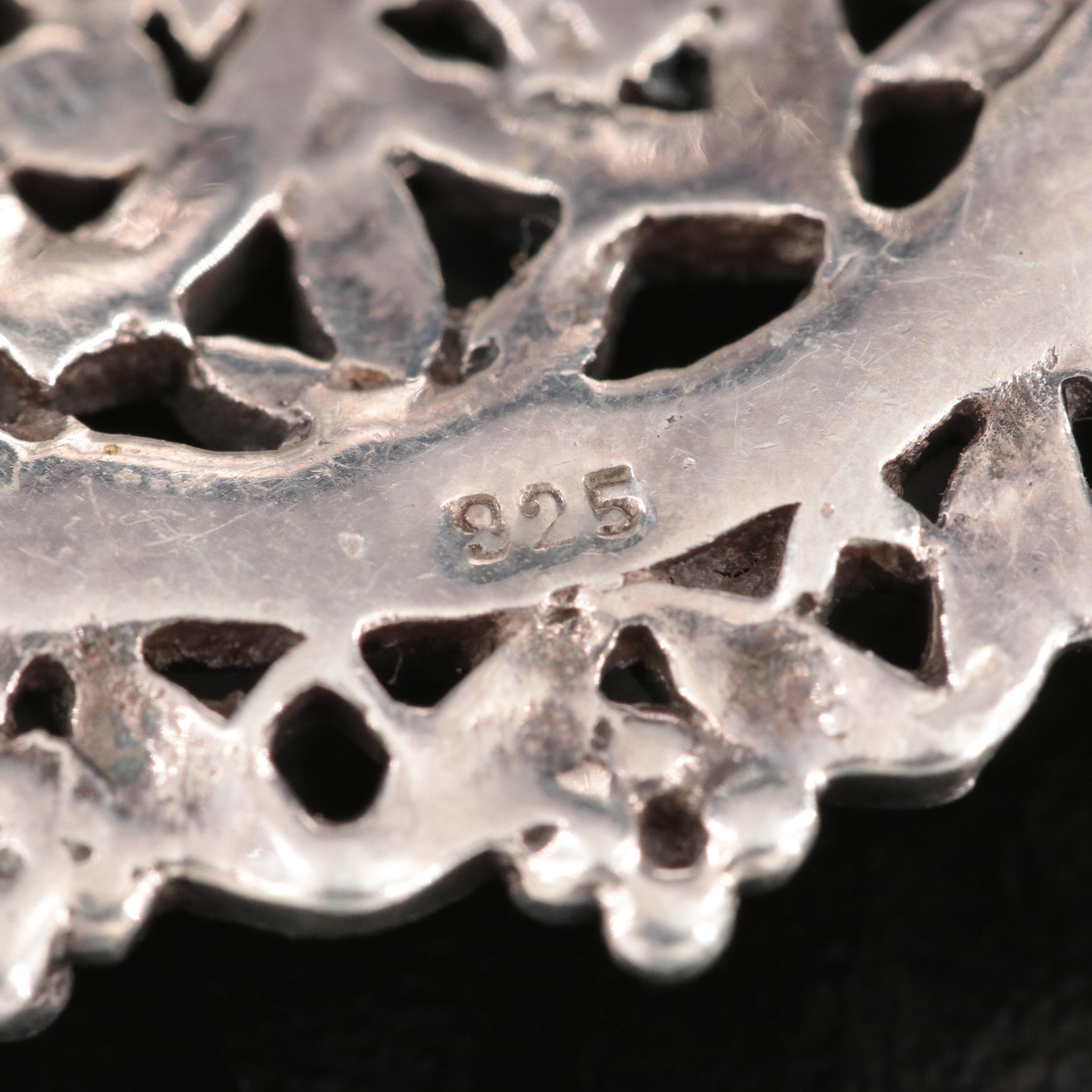 Sterling Amethyst and Marcasite Flower Brooch