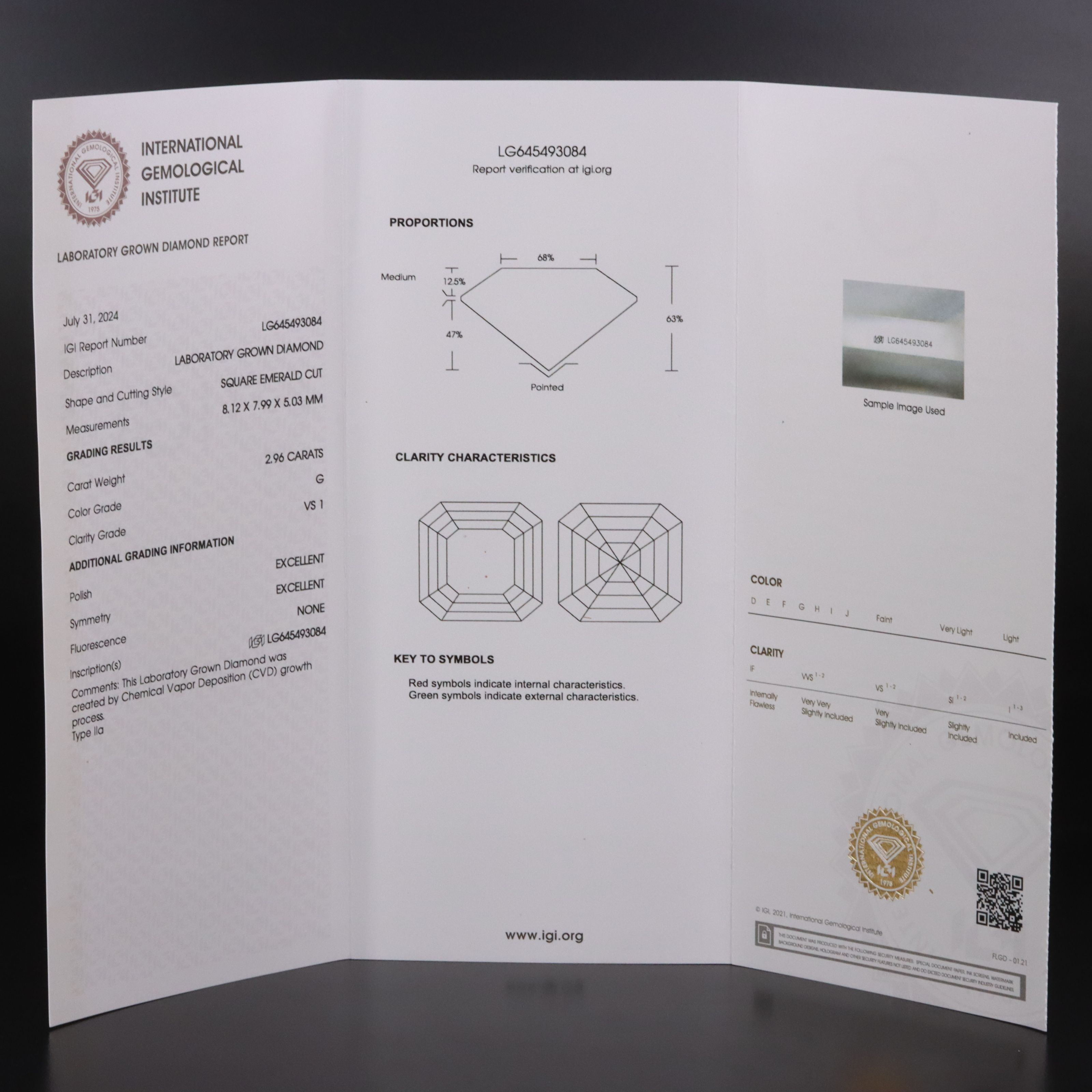 Loose 2.96 CT Lab Grown Diamond with IGI Report