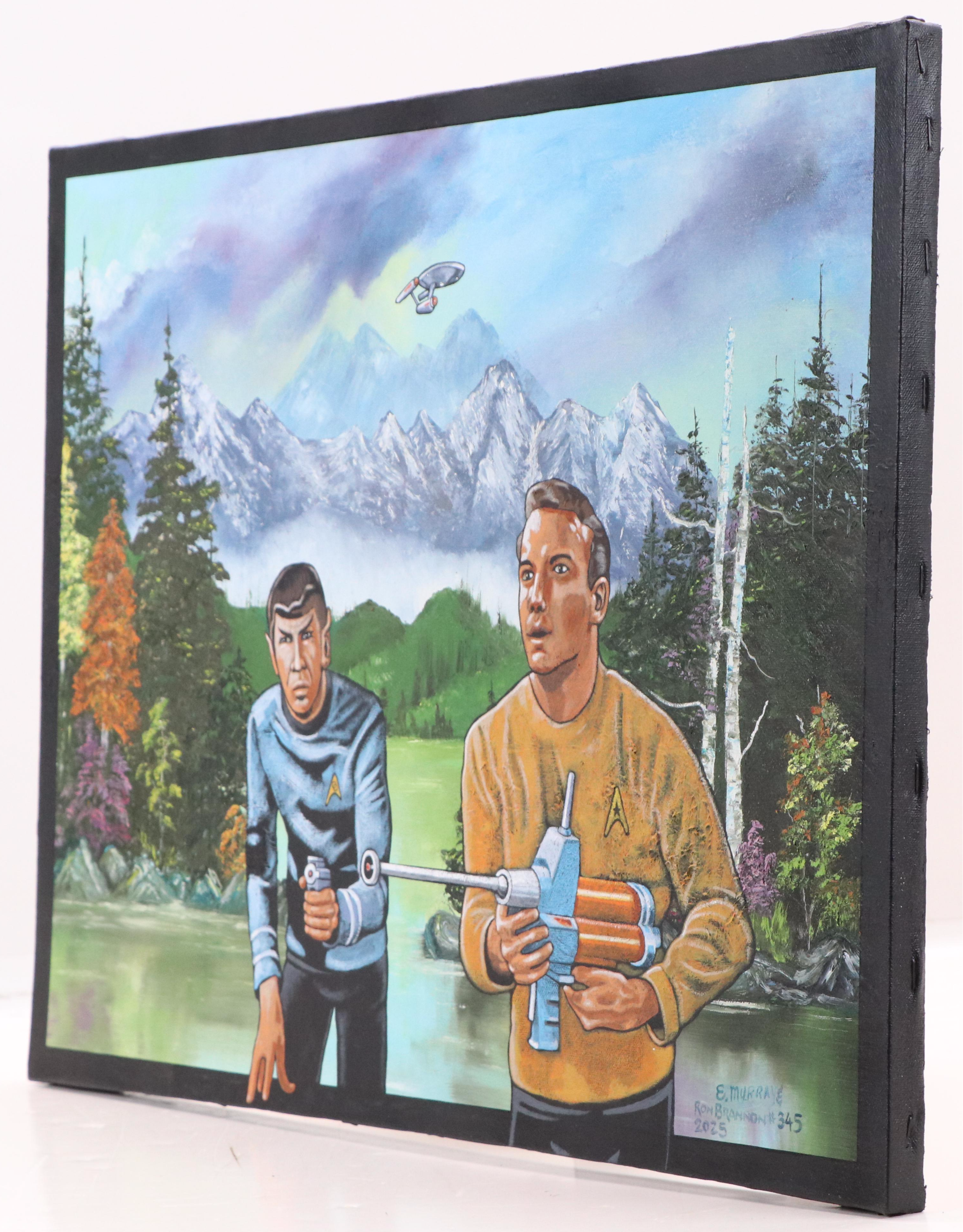 Ron Brannon Acrylic Painting of Star Trek Characters Over Found Landscape, 2025