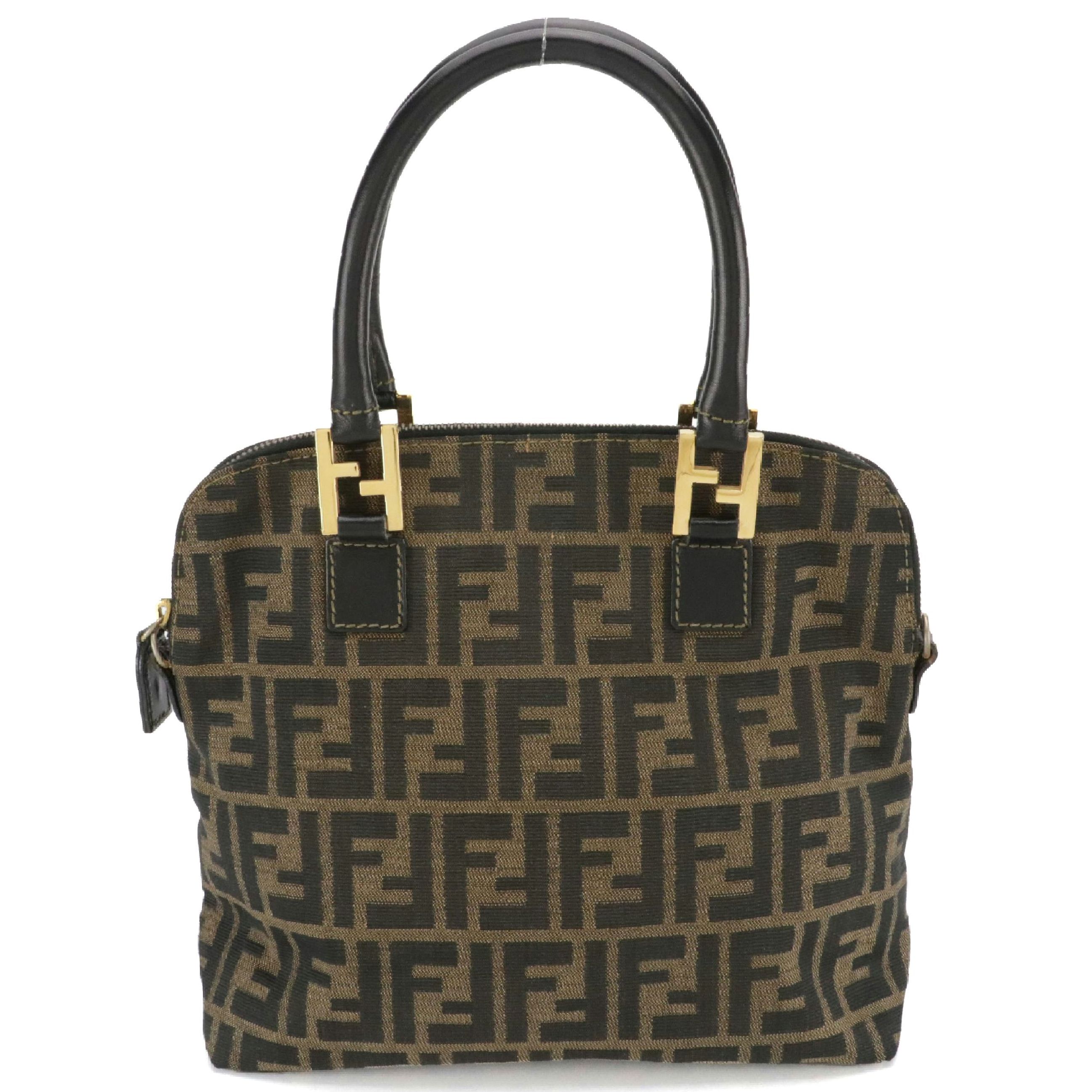 Fendi Zucca Canvas and Black Leather Dome Two-Way Bag