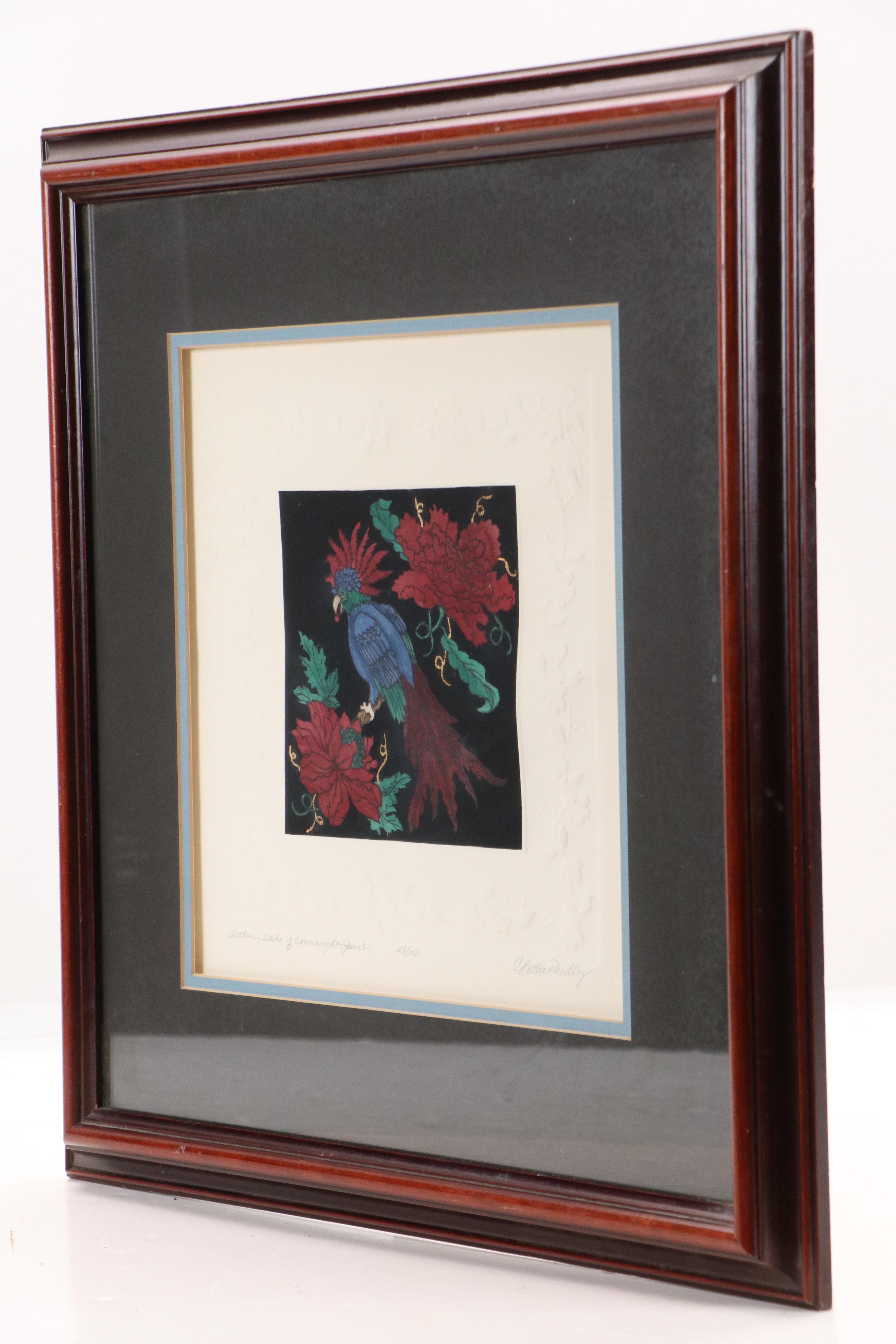 C. Butler Pendley Hand-Colored Etching of Exotic Bird