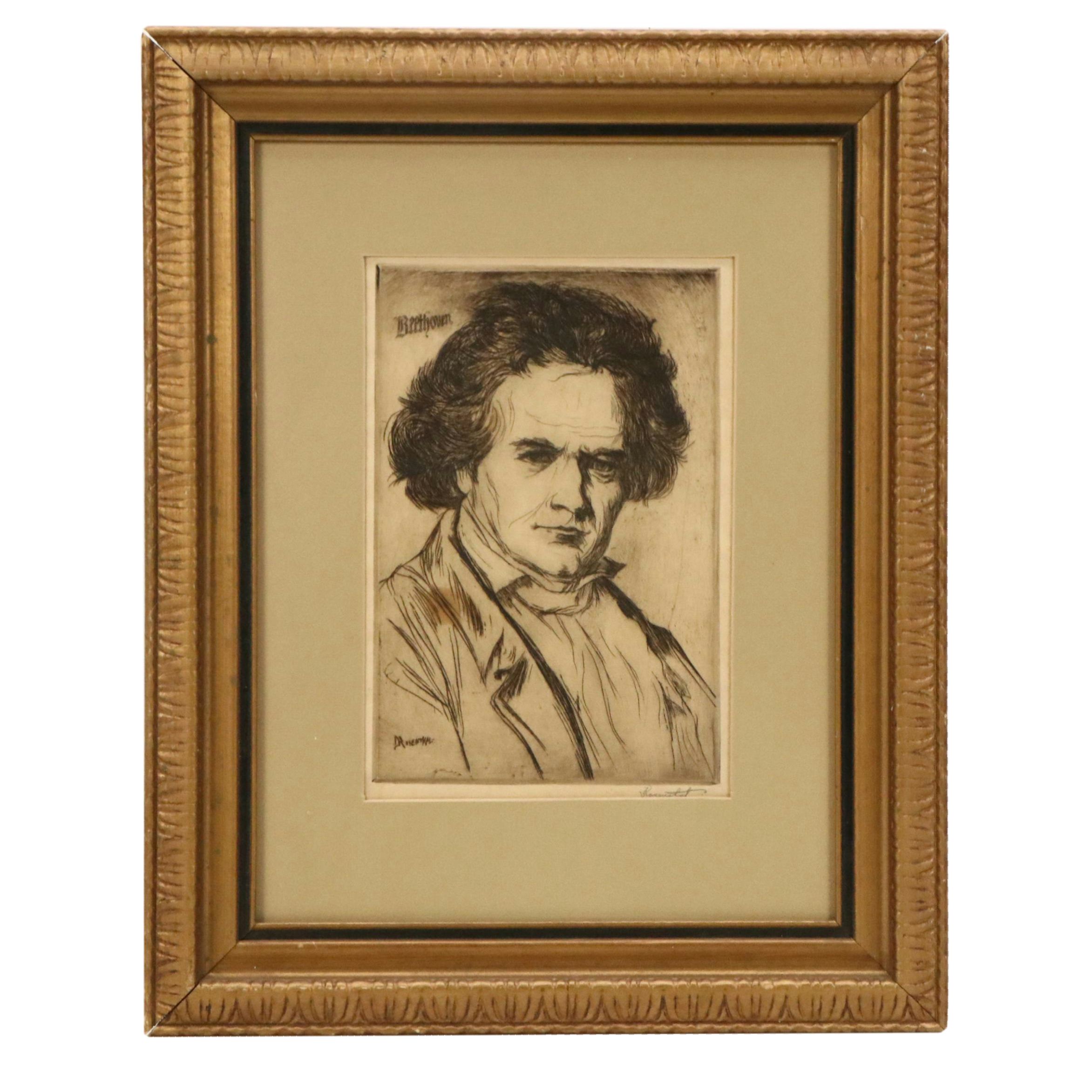 David Rosenthal Etching "Beethoven," Early 20th Century