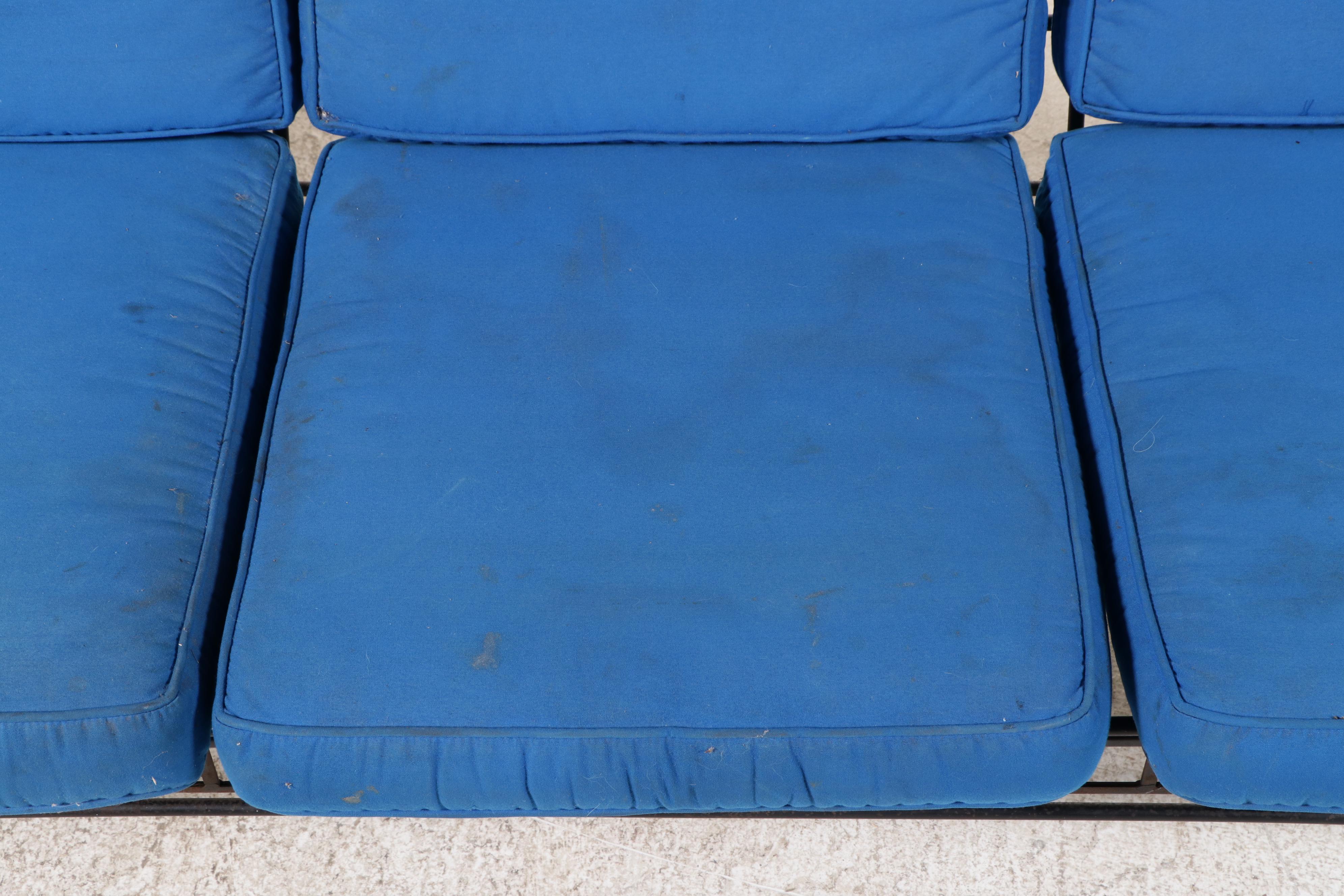 Russell Woodard Metal Mesh Glider Sofa with Blue Cushions