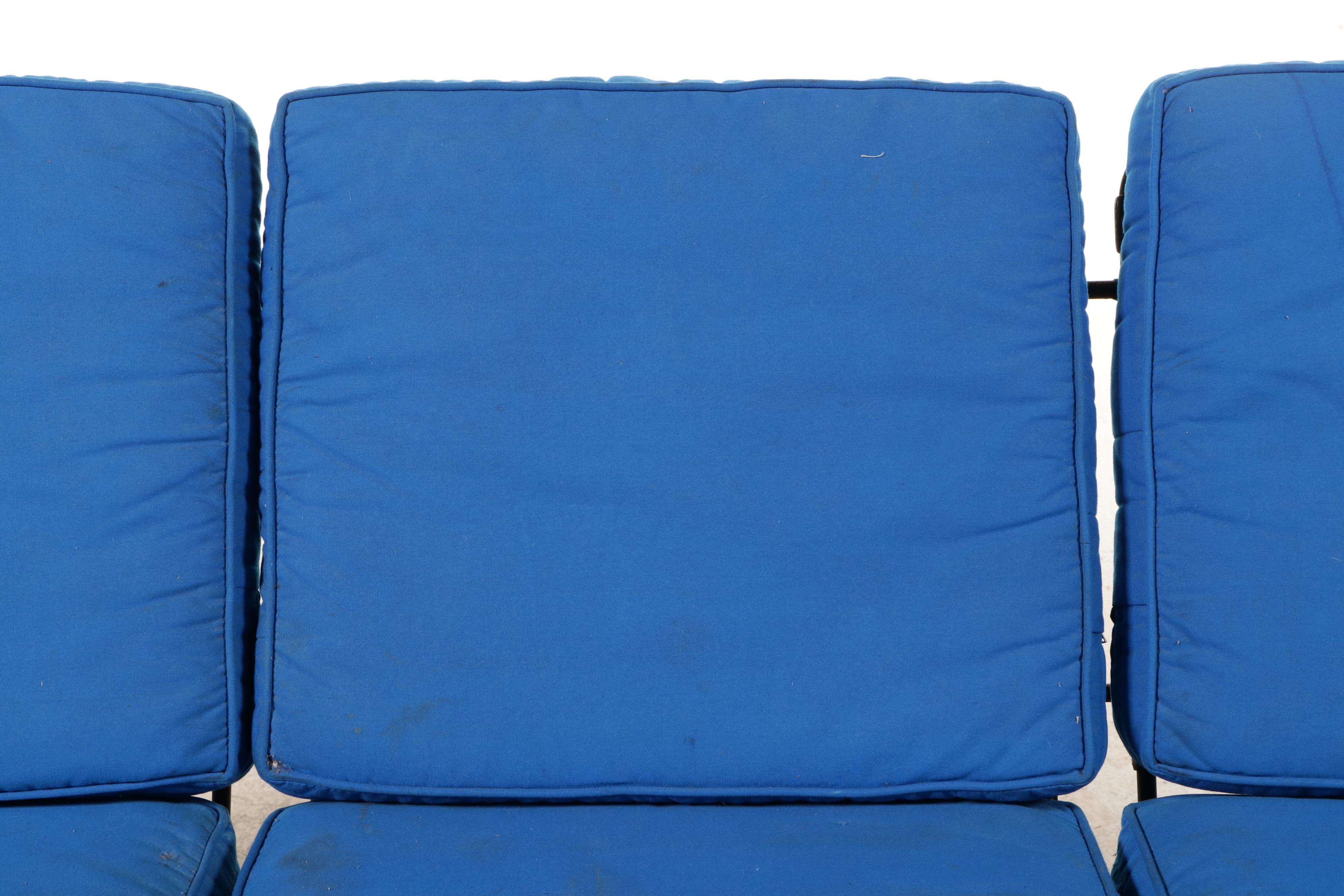 Russell Woodard Metal Mesh Glider Sofa with Blue Cushions