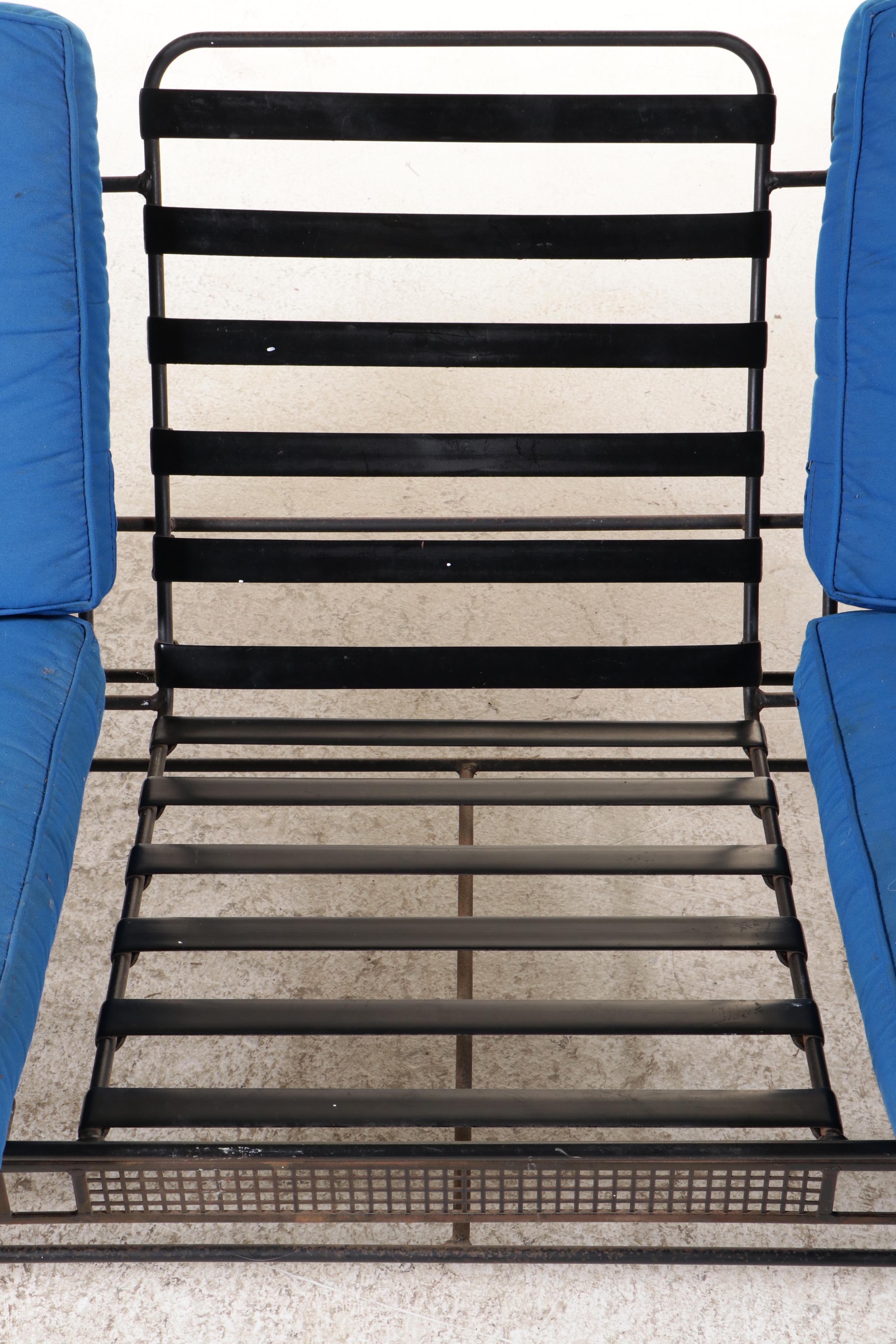 Russell Woodard Metal Mesh Glider Sofa with Blue Cushions