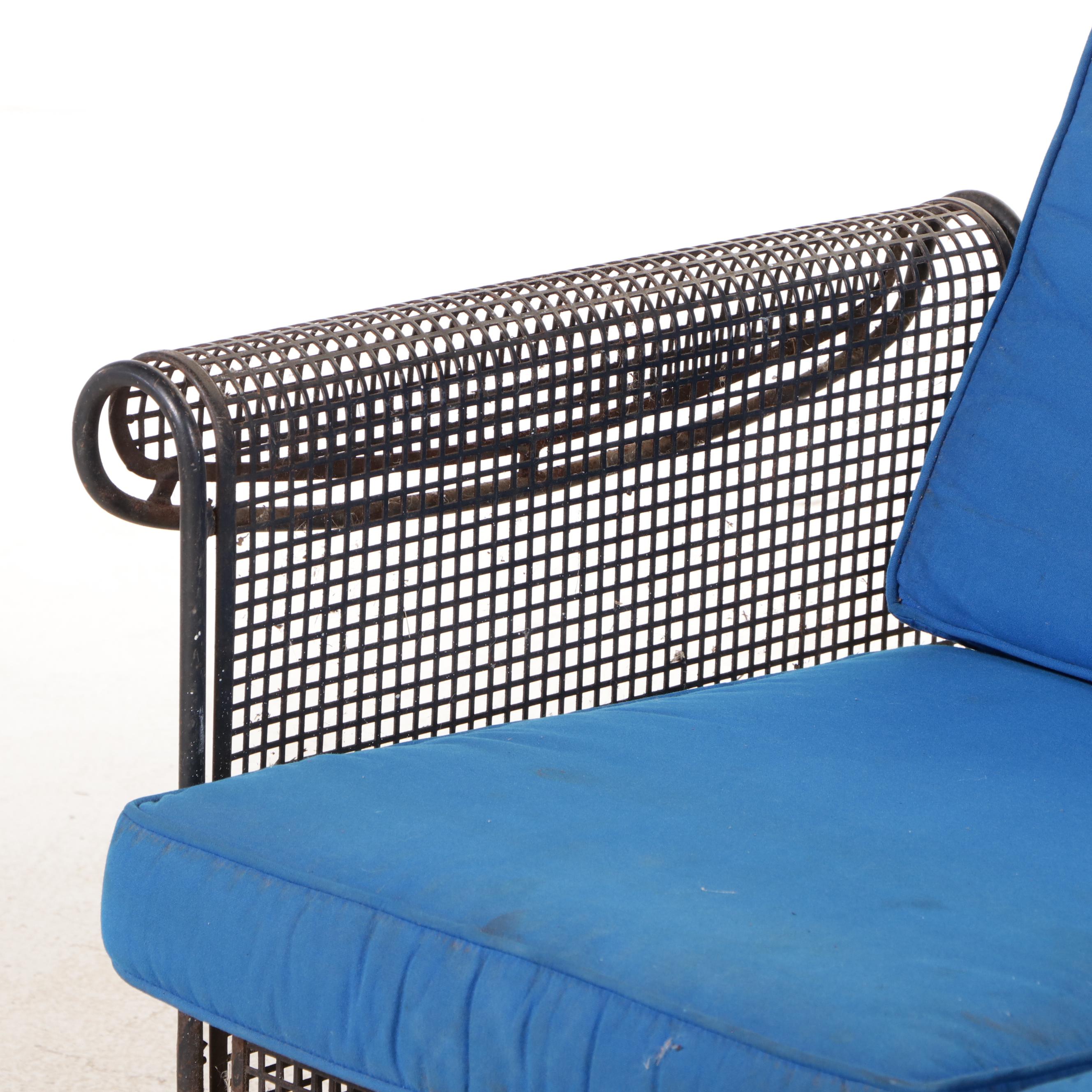 Russell Woodard Metal Mesh Glider Sofa with Blue Cushions