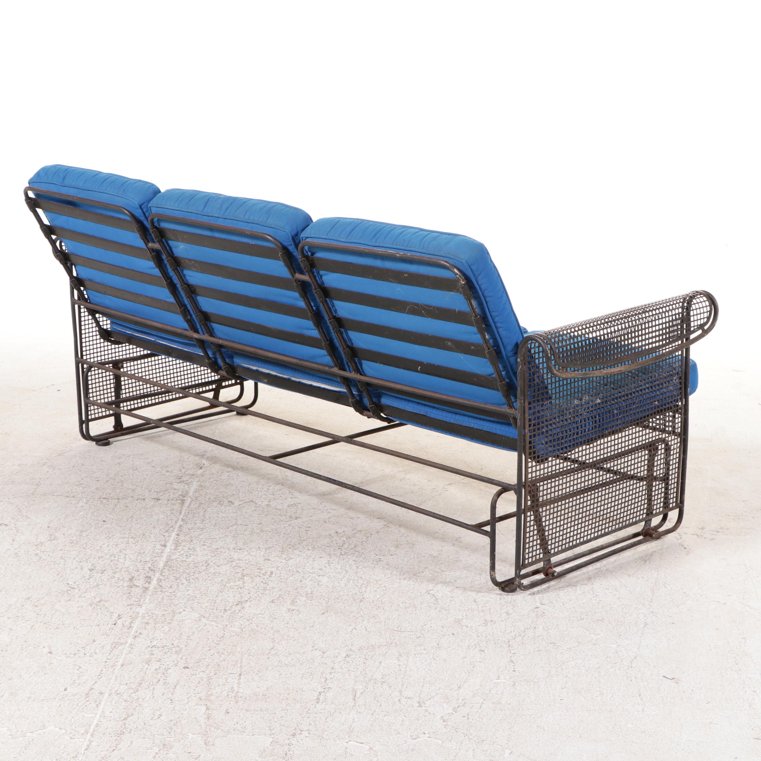 Russell Woodard Metal Mesh Glider Sofa with Blue Cushions