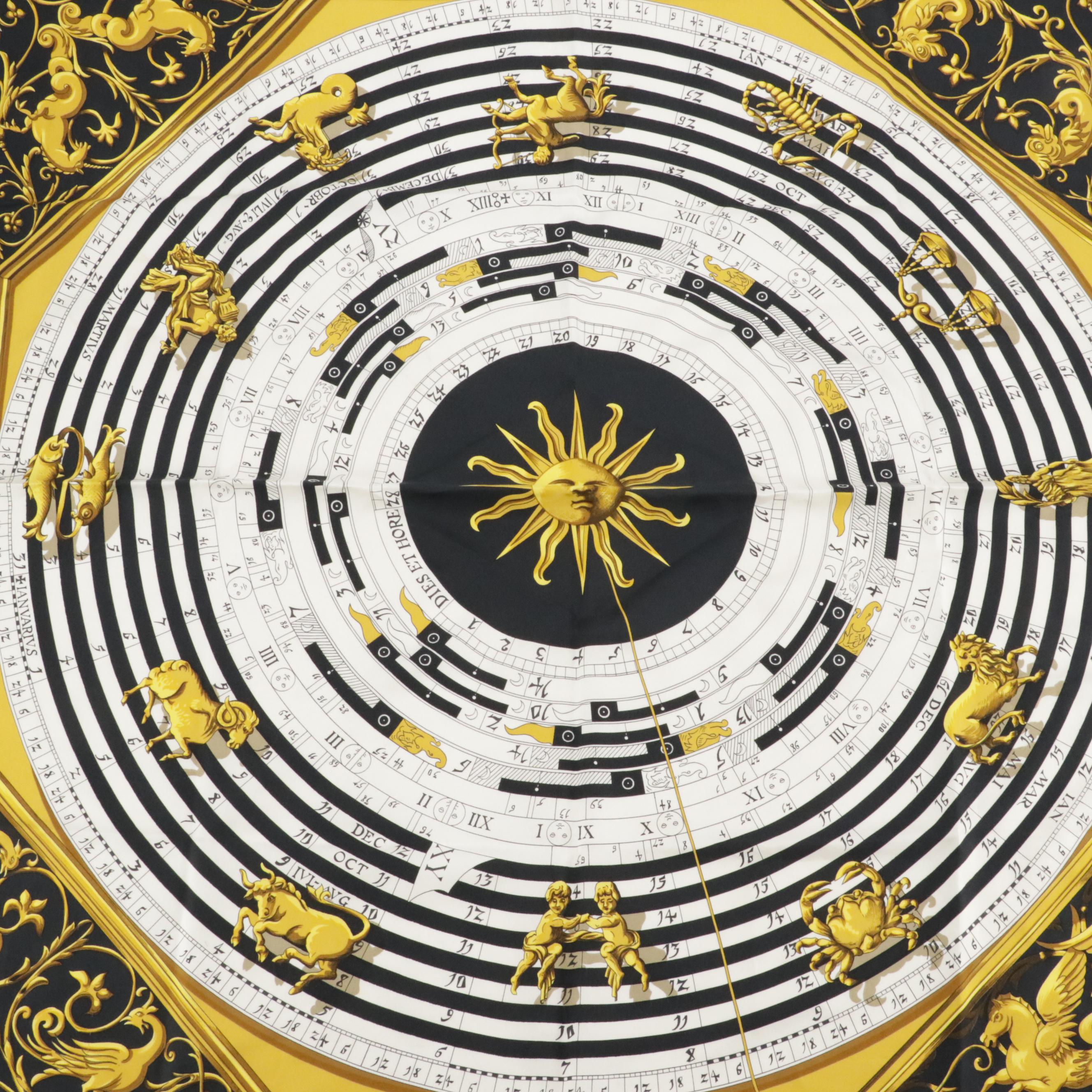 Hermès "Dies Et Hore" Scarf 90 in Silk Twill