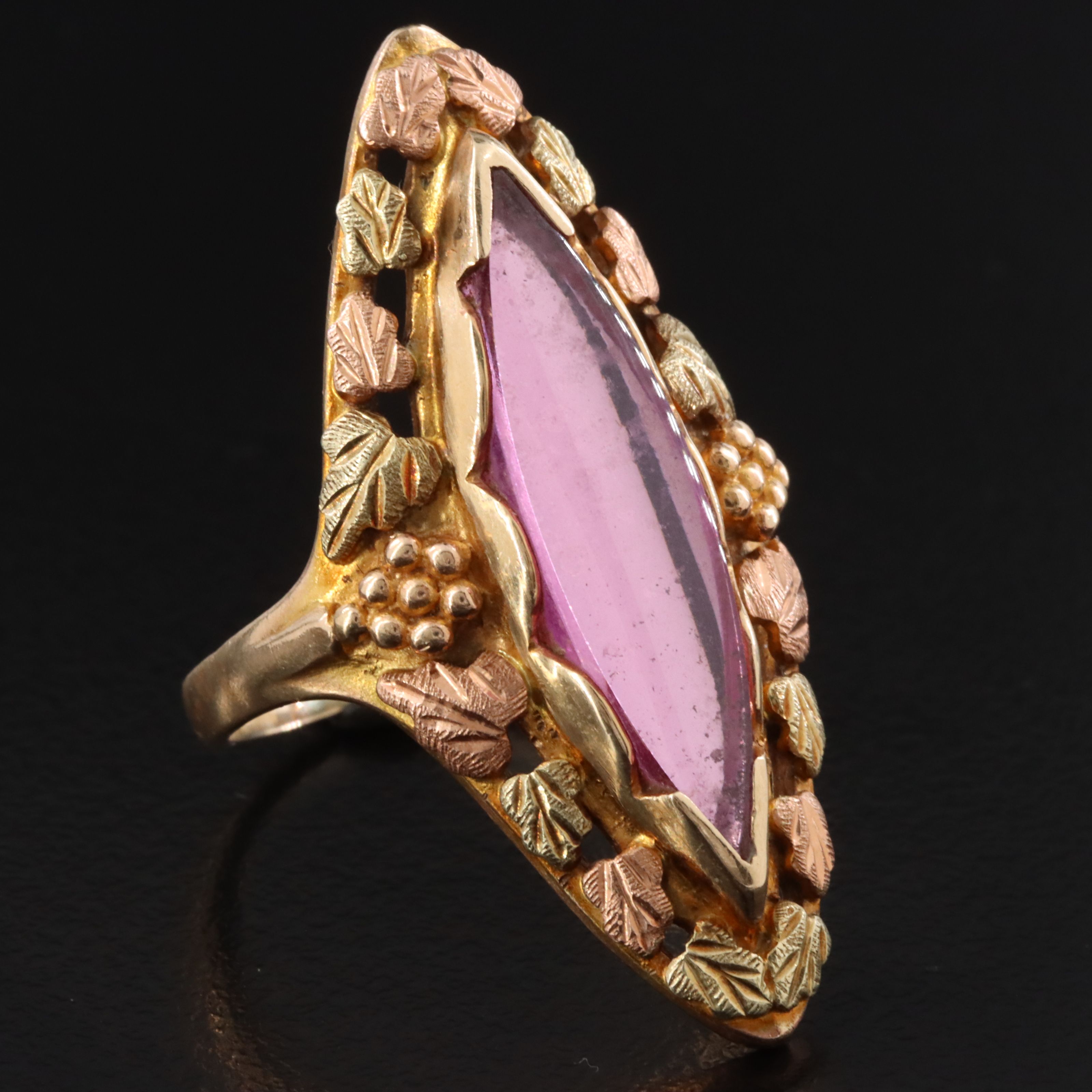 Landstrom's Black Hills Gold 10K Tri-Color Sapphire Navette Ring