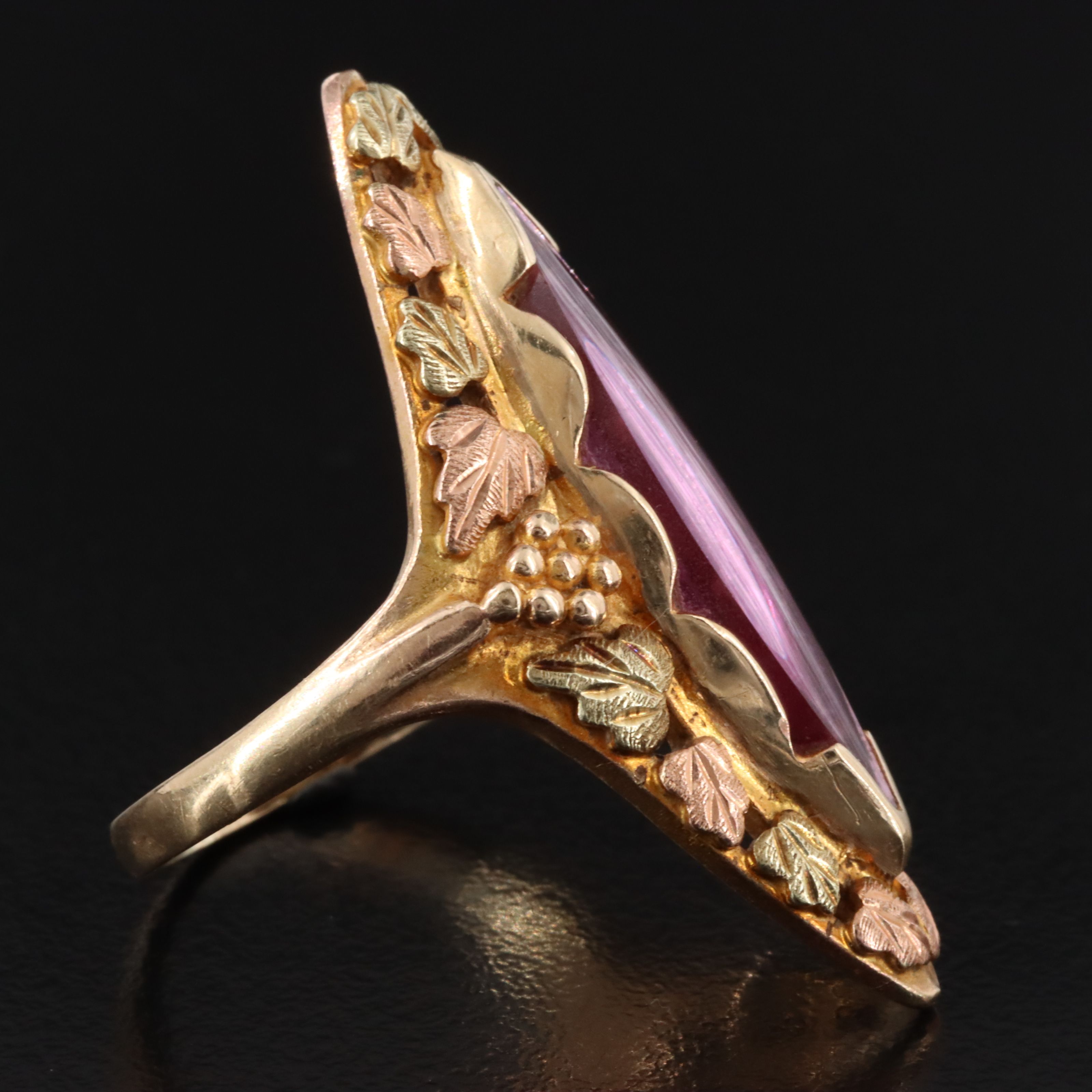 Landstrom's Black Hills Gold 10K Tri-Color Sapphire Navette Ring