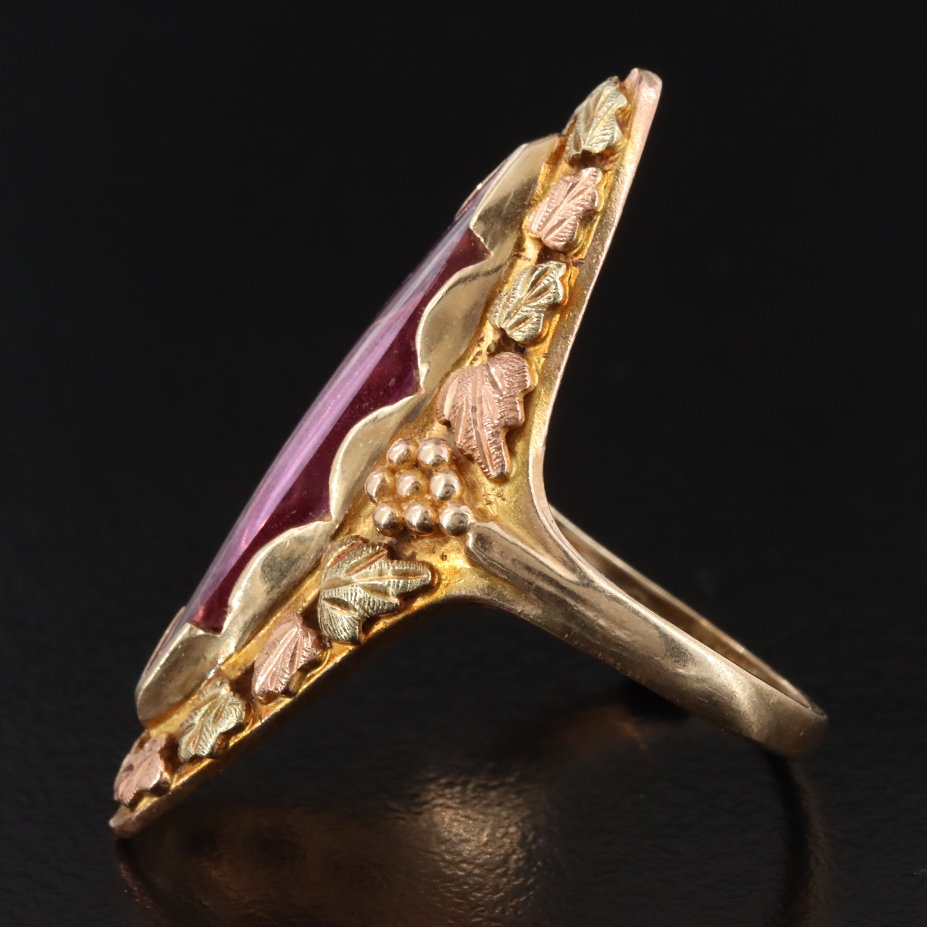 Landstrom's Black Hills Gold 10K Tri-Color Sapphire Navette Ring