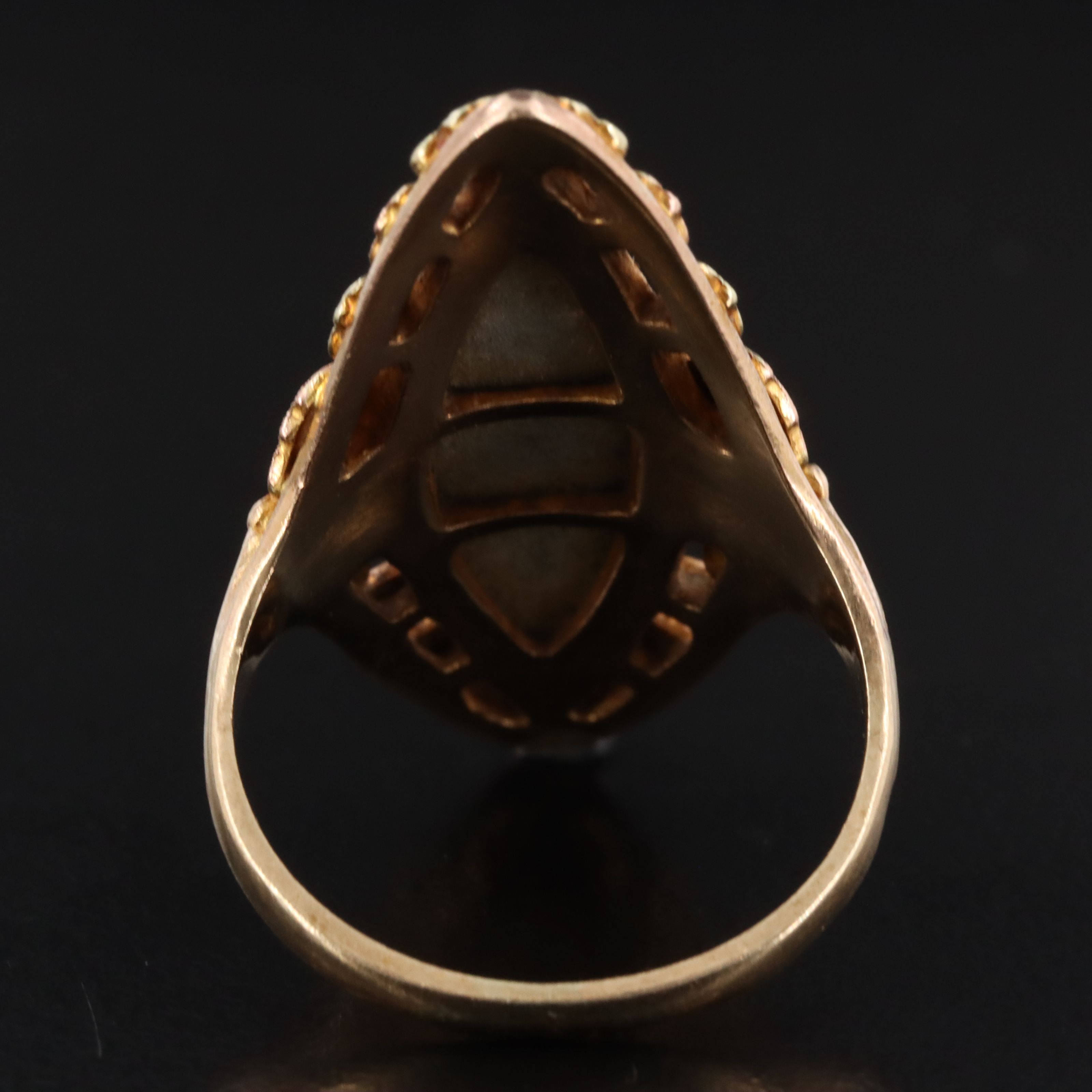 Landstrom's Black Hills Gold 10K Tri-Color Sapphire Navette Ring